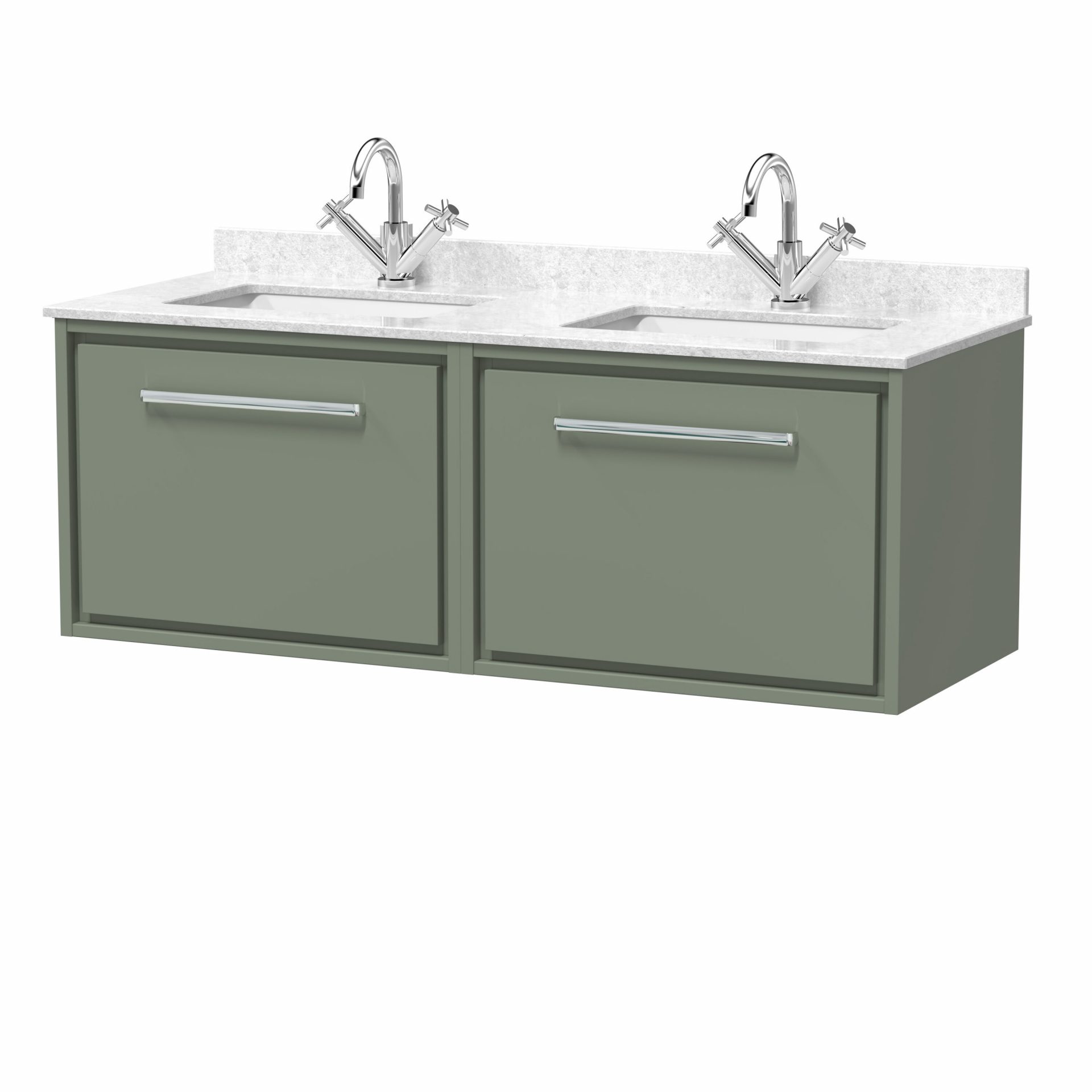 Hudson Reed Lille 1200mm 2 Drawer Wall Hung Vanity Unit & Double Basin – Fern Green