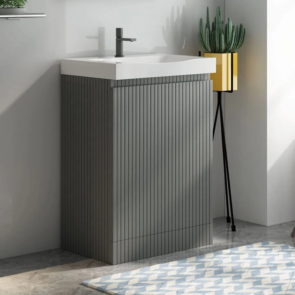 Qualitex Genesis Deluxe Evora 600mm 2 Door Floorstanding Unit & Basin – Platinum Grey