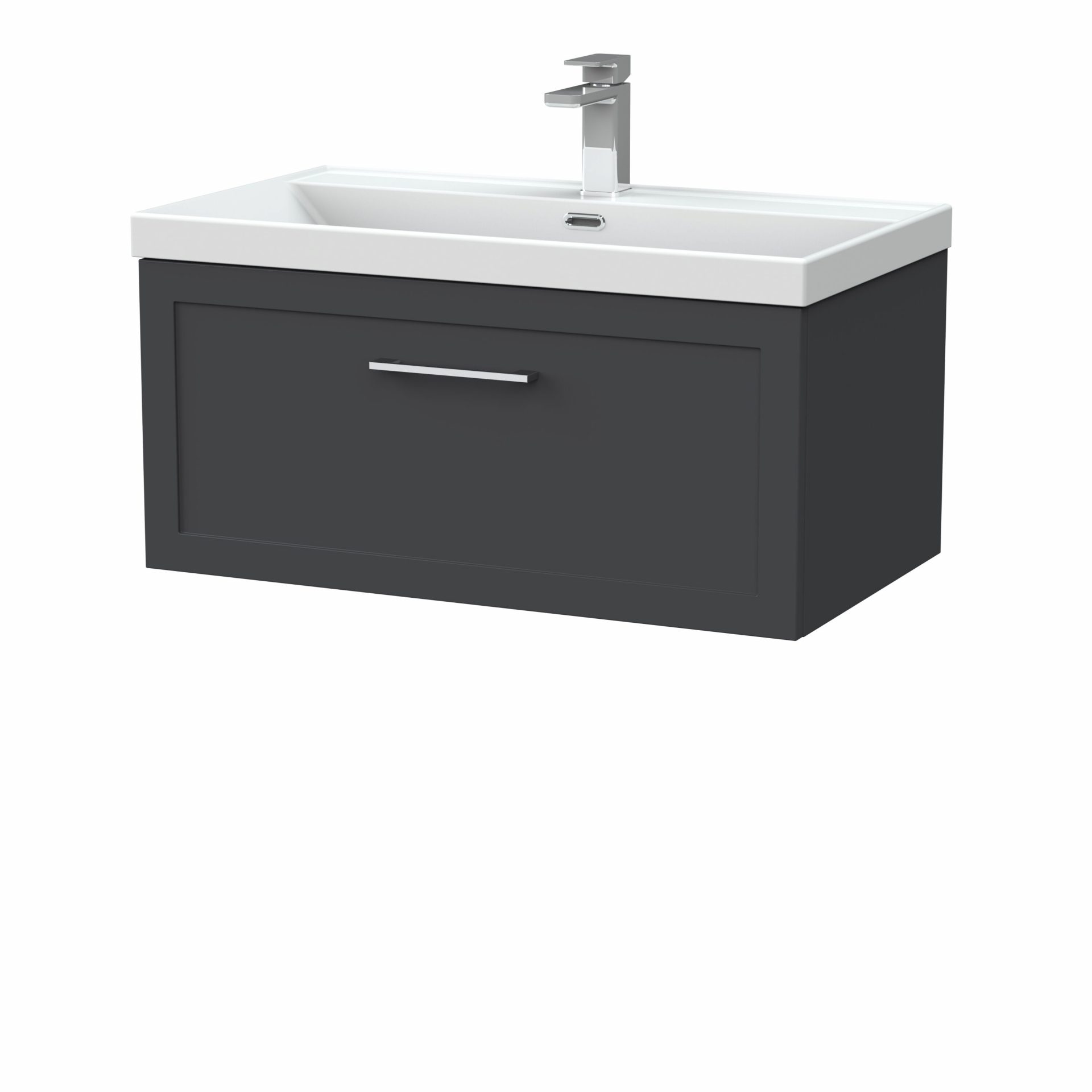 Nuie Lux Larck 800mm 1 Drawer Wall Hung Vanity Unit – Soft Black