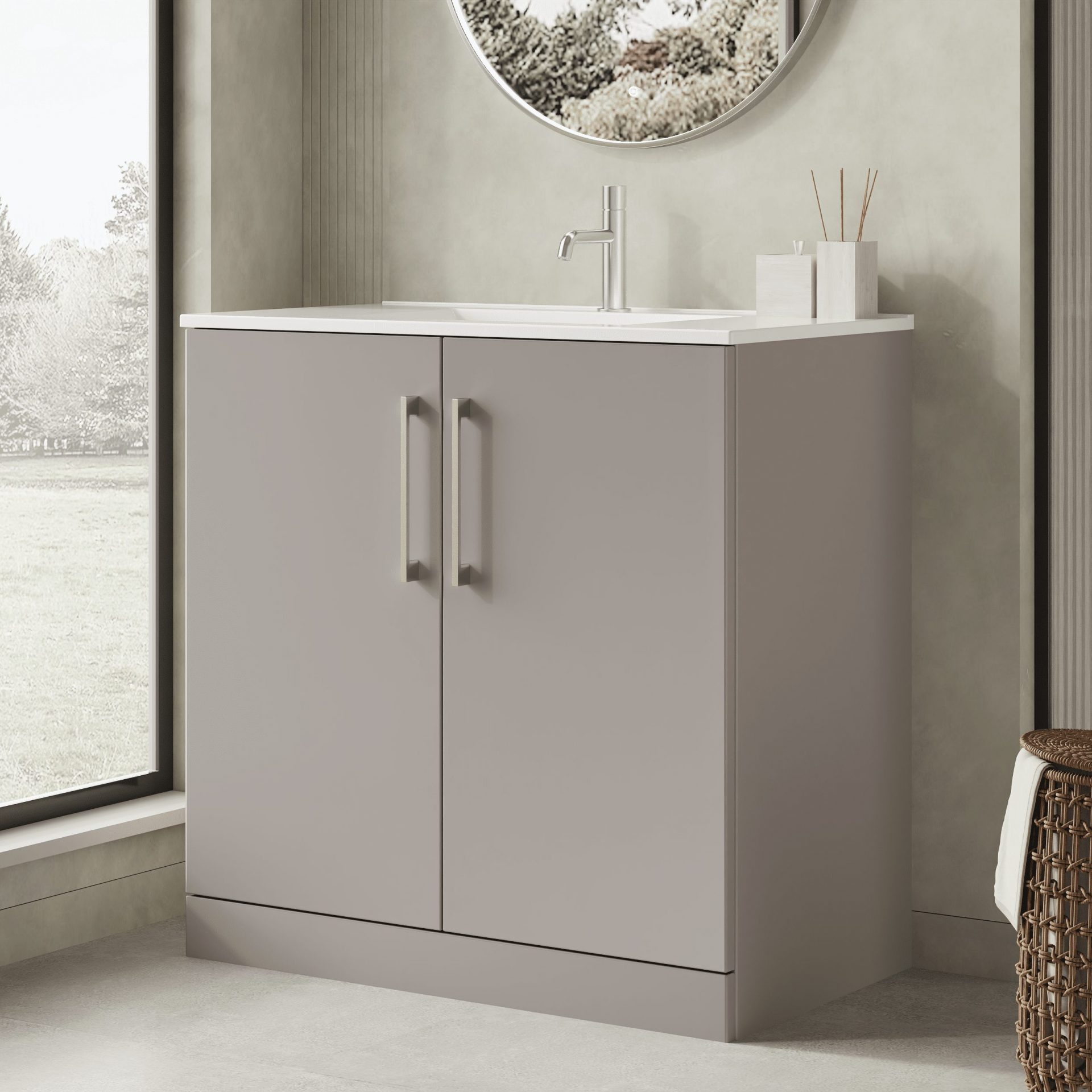 Nuie Lux Kivo 800mm 2 Door Floorstanding Vanity Unit – Pebble Grey