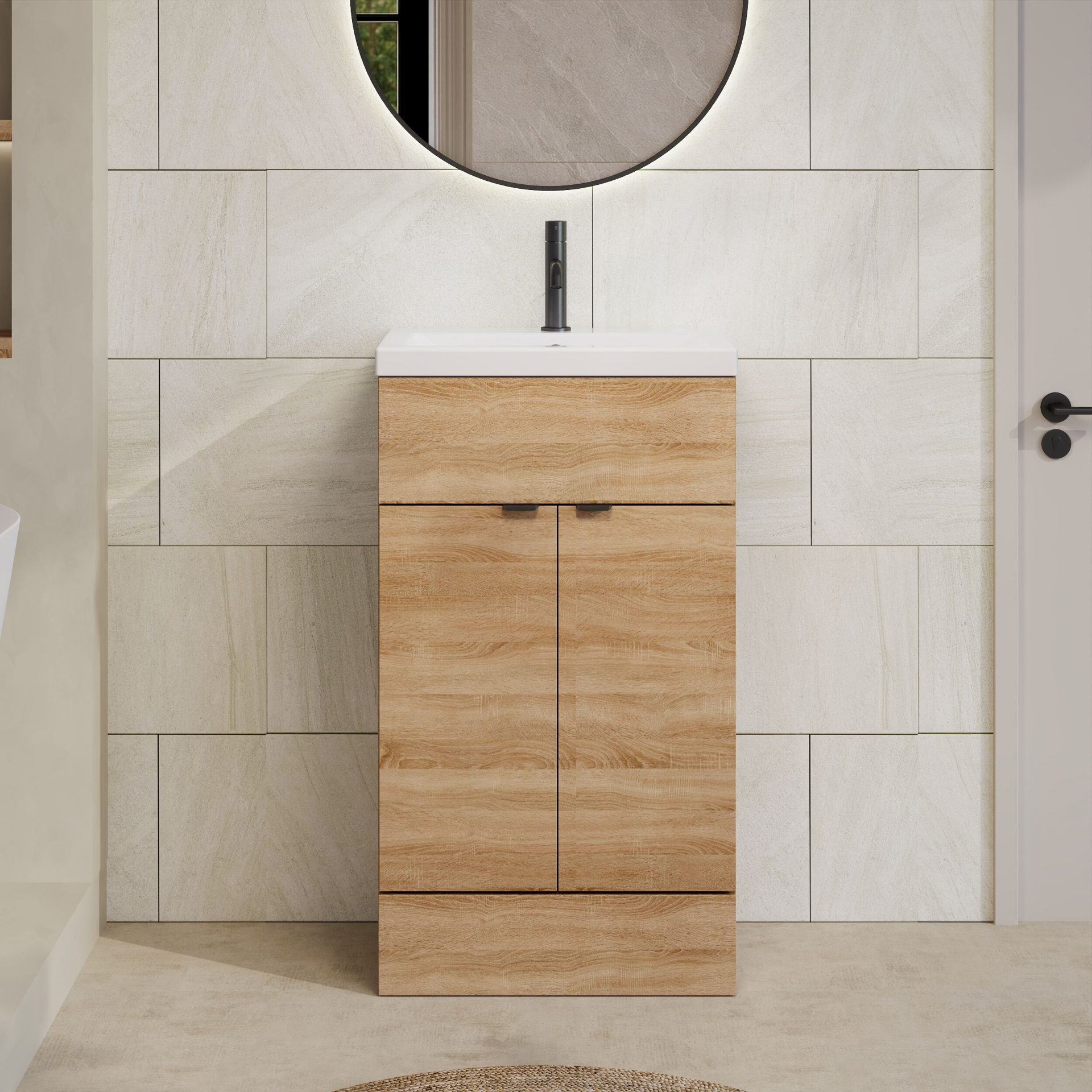 Hudson Reed Fusion Full Depth 500mm 2 Door Floor Standing Vanity Unit – Bleached Oak