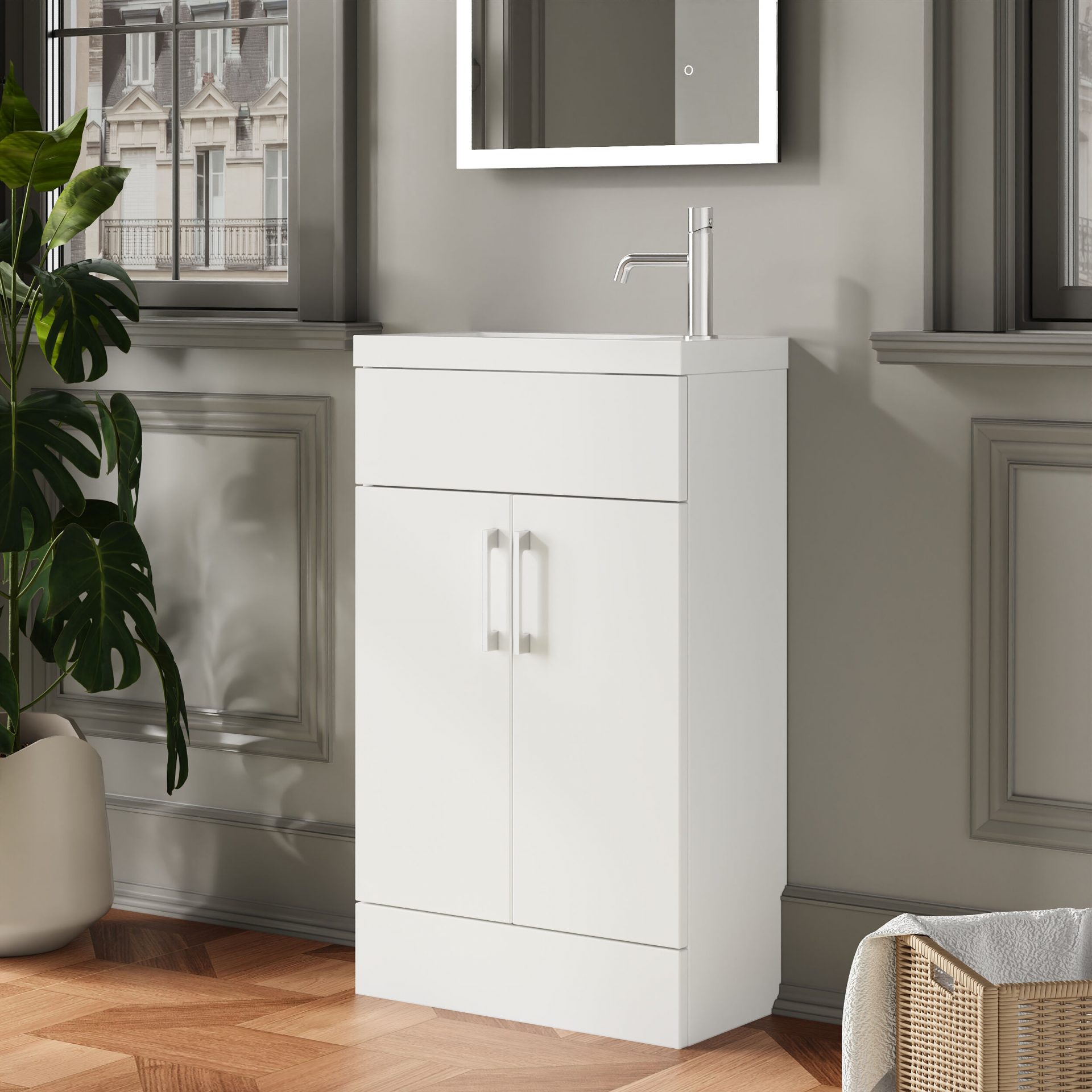 Nuie Lux Krest 500mm 2 Door Slim Floorstanding Unit – Matt White