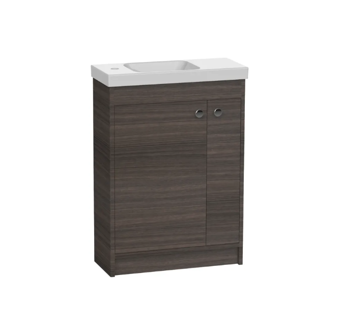 R2 Klein 600mm 2 Door Freestanding Vanity Unit & Basin – Danish Walnut