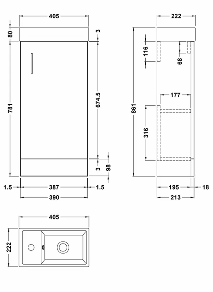 400mm Gloss Grey Floor Standing Cloakroom Suite