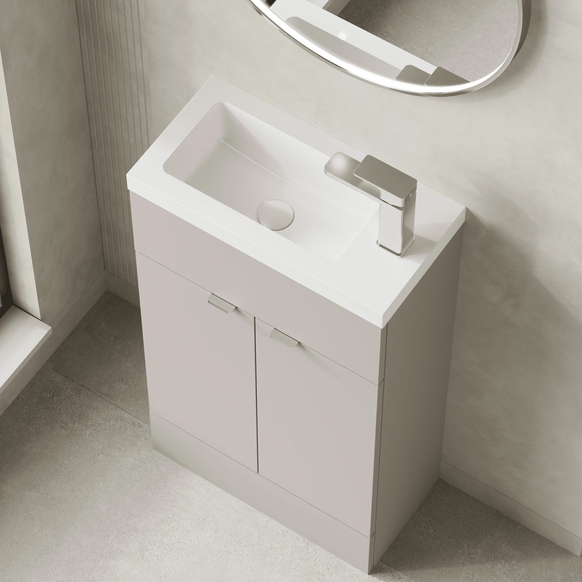 Hudson Reed Fusion Slimline 500mm 2 Door Floor Standing Vanity Unit – Pebble Grey