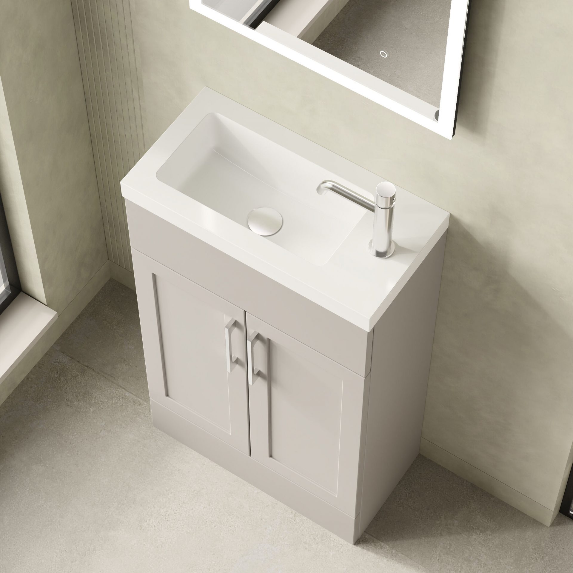 Nuie Lux Fable 500mm 2 Door Slim Floorstanding Unit – Pebble Grey