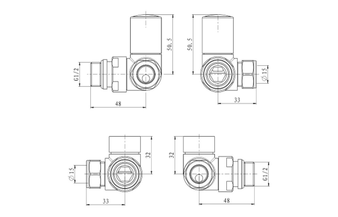 MyBathrooms Pattern Radiator Valves, Corner – Brushed Brass