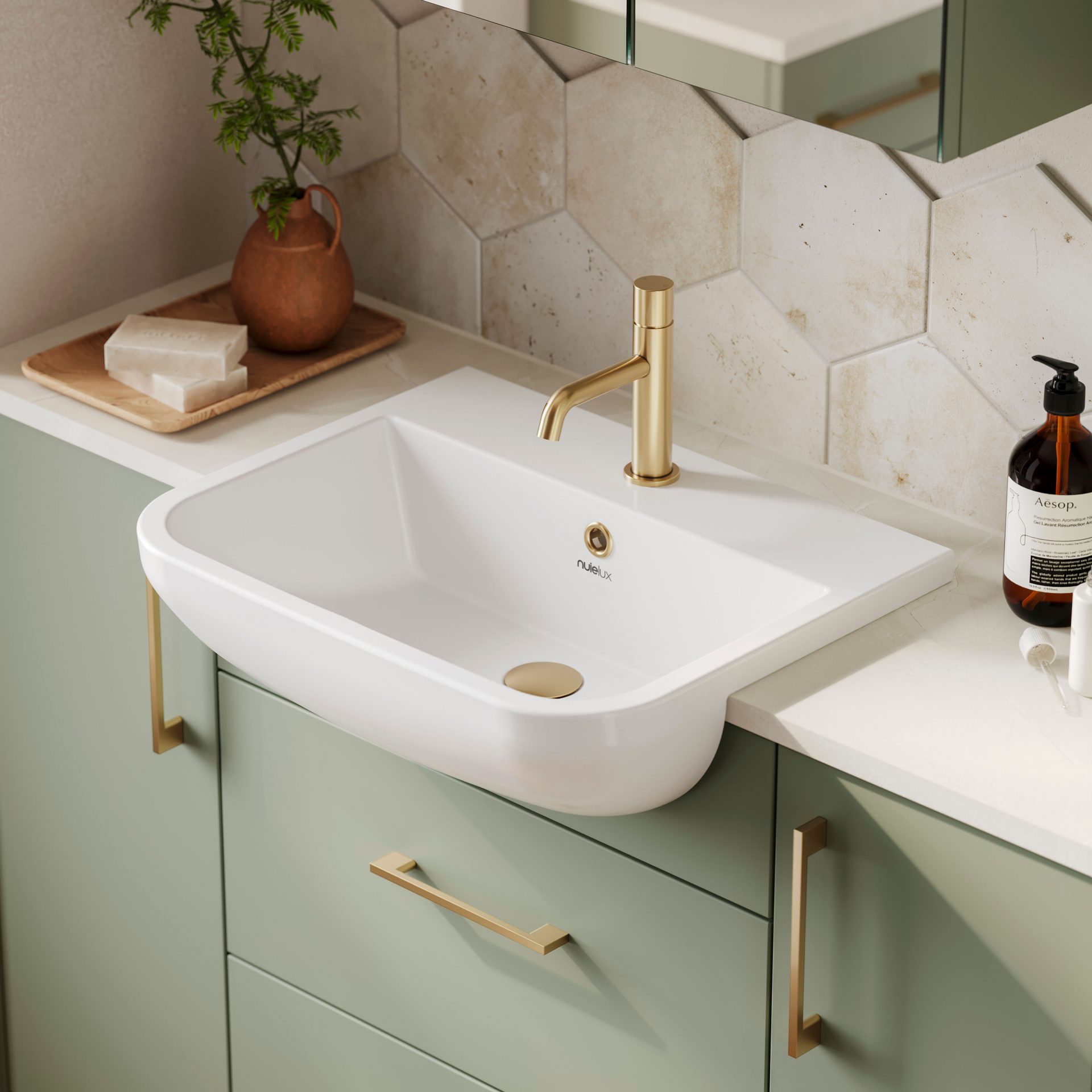 Nuie Lux 1TH 500mm Ceramic Square Semi-Recessed Basin
