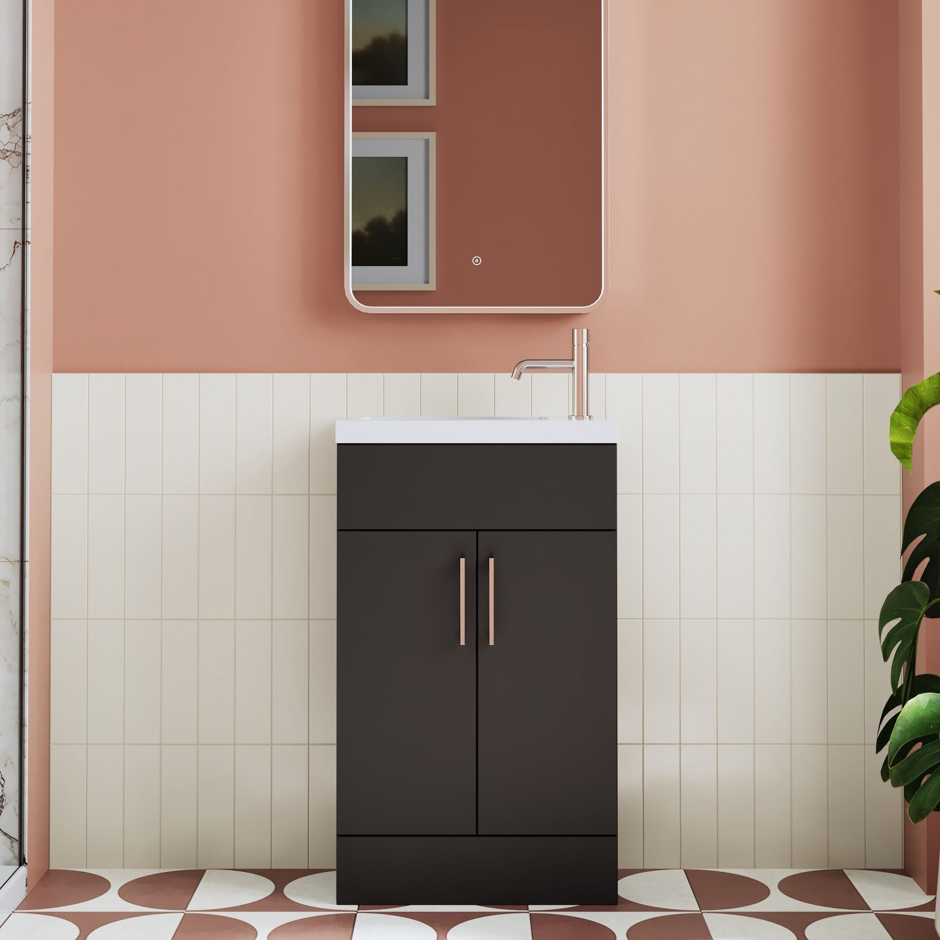 Nuie Lux Krest 500mm 2 Door Slim Floorstanding Unit – Soft Black