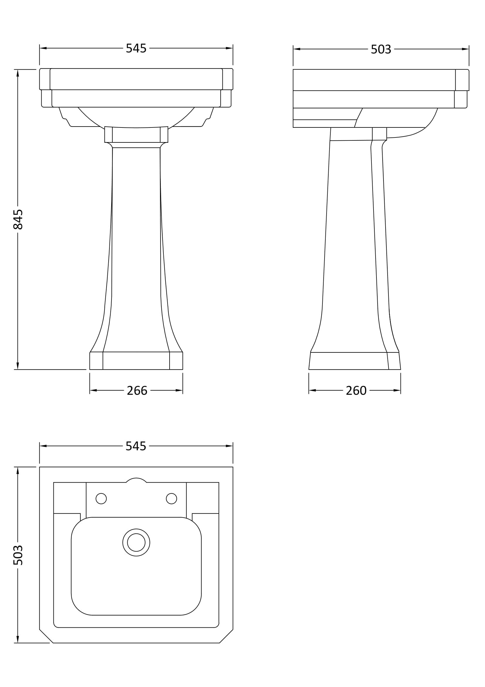 Nuie Lux Hunton 540mm Ceramic Basin & Full Pedestal
