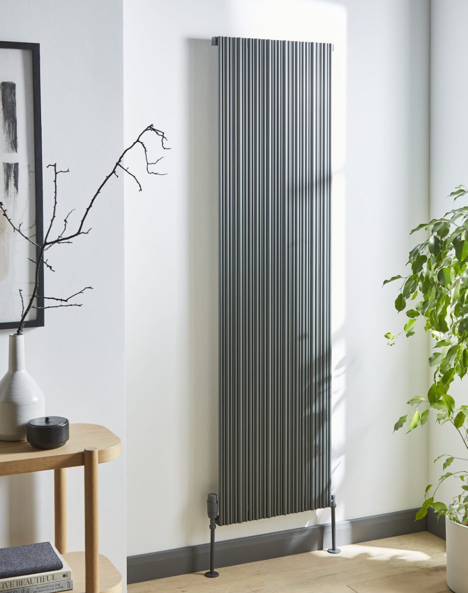 Kartell Designer Quebec Vertical Single Aluminium Radiator – Matt Grey