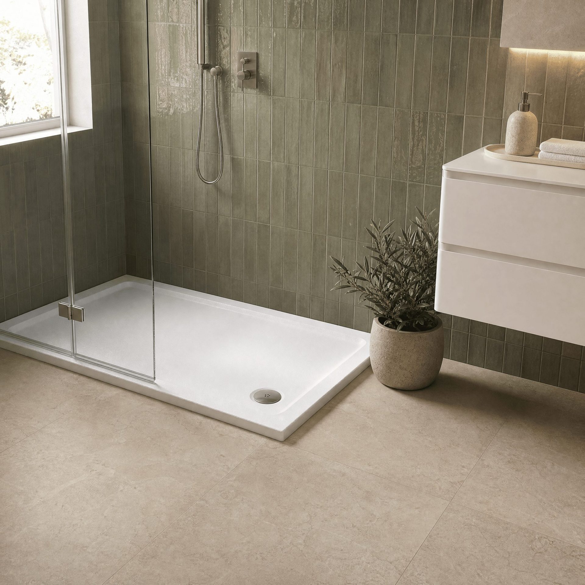 Nuie 40mm Slip Resistant Slimline Rectangular Shower Tray – Matt White