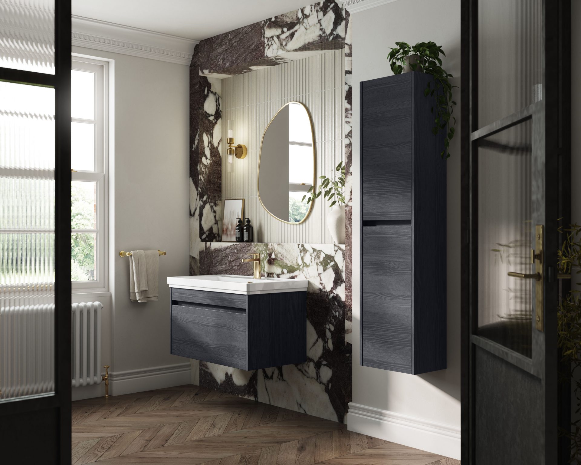 Nuie Lux Loftwood 800mm 1 Drawer Wall Hung Vanity Unit – Graphite Grey