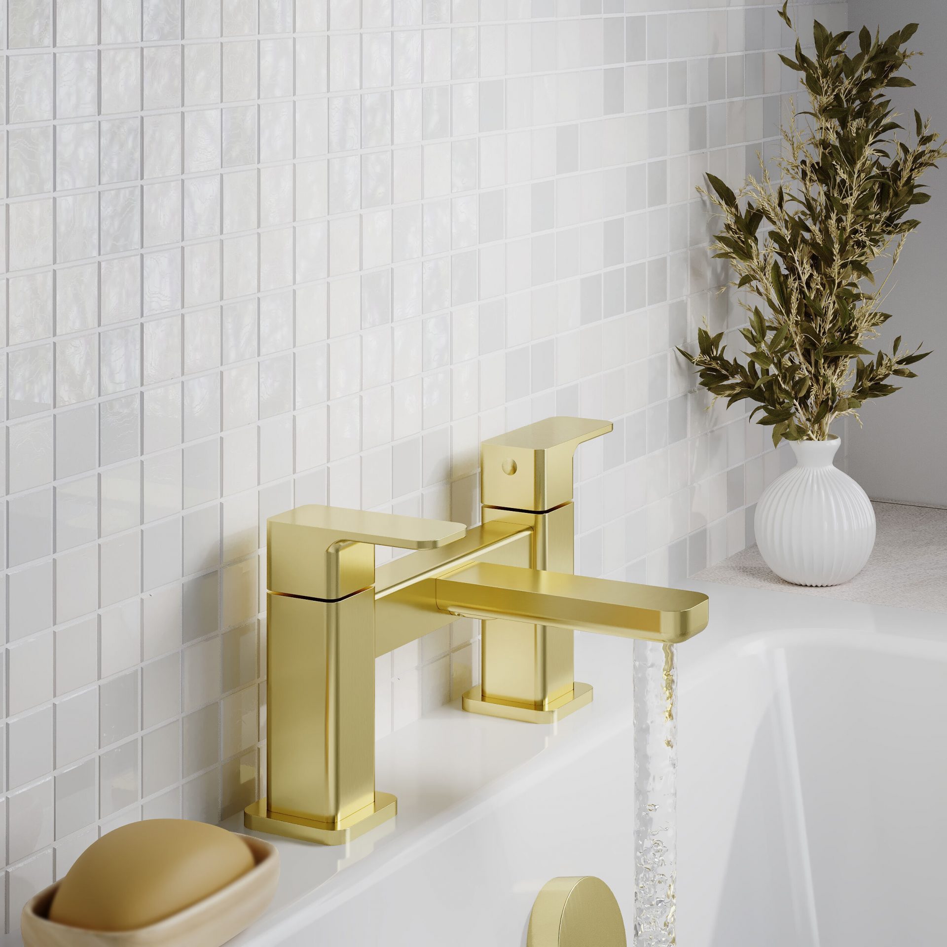 Nuie Windon Deck Mounted Bath Filler – Brushed Brass