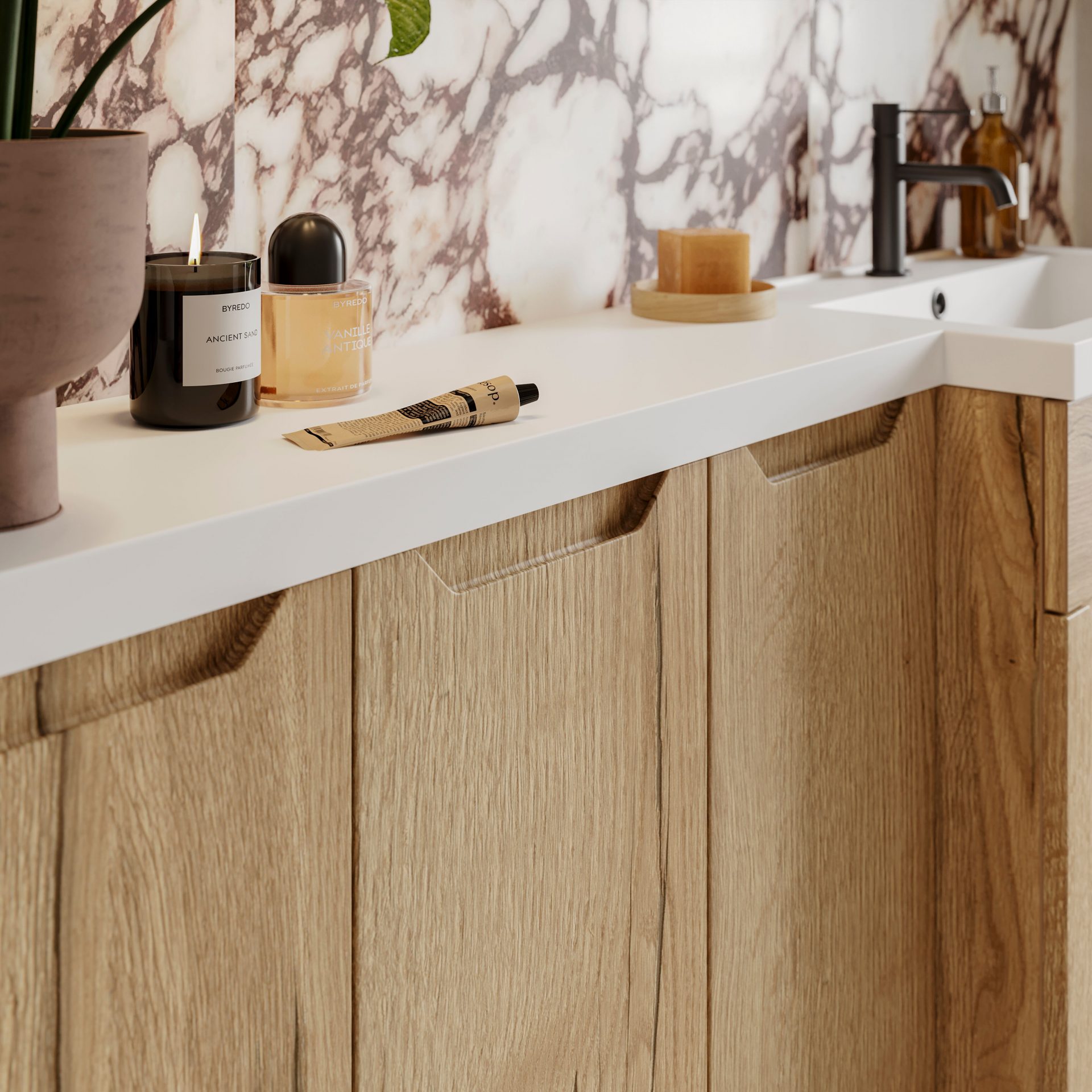 Nuie Lux Loave 300mm 1 Door Slim Floorstanding Base Unit – Autumn Oak