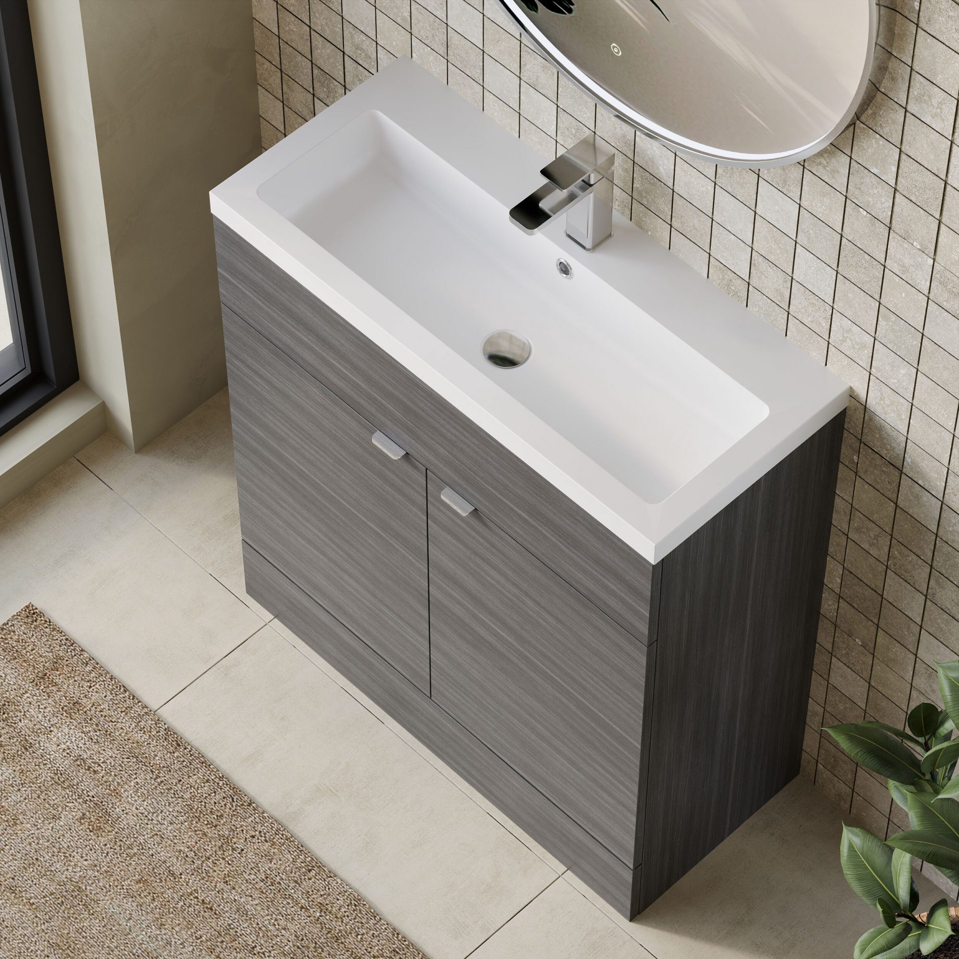 Hudson Reed Fusion Full Depth 800mm 2 Door Floor Standing Vanity Unit – Anthracite Woodgrain
