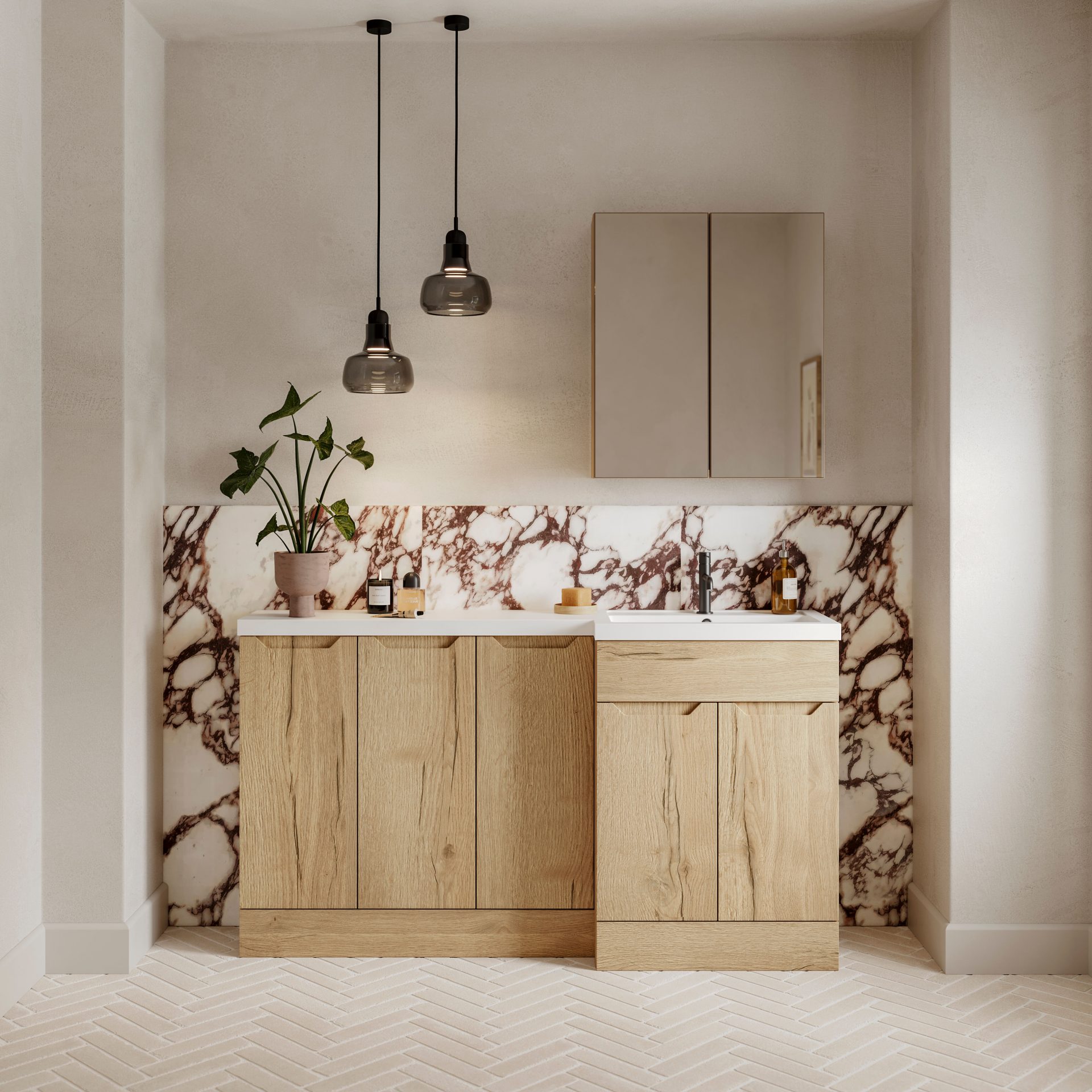 Nuie Lux Loave 300mm 1 Door Slim Floorstanding Base Unit – Autumn Oak