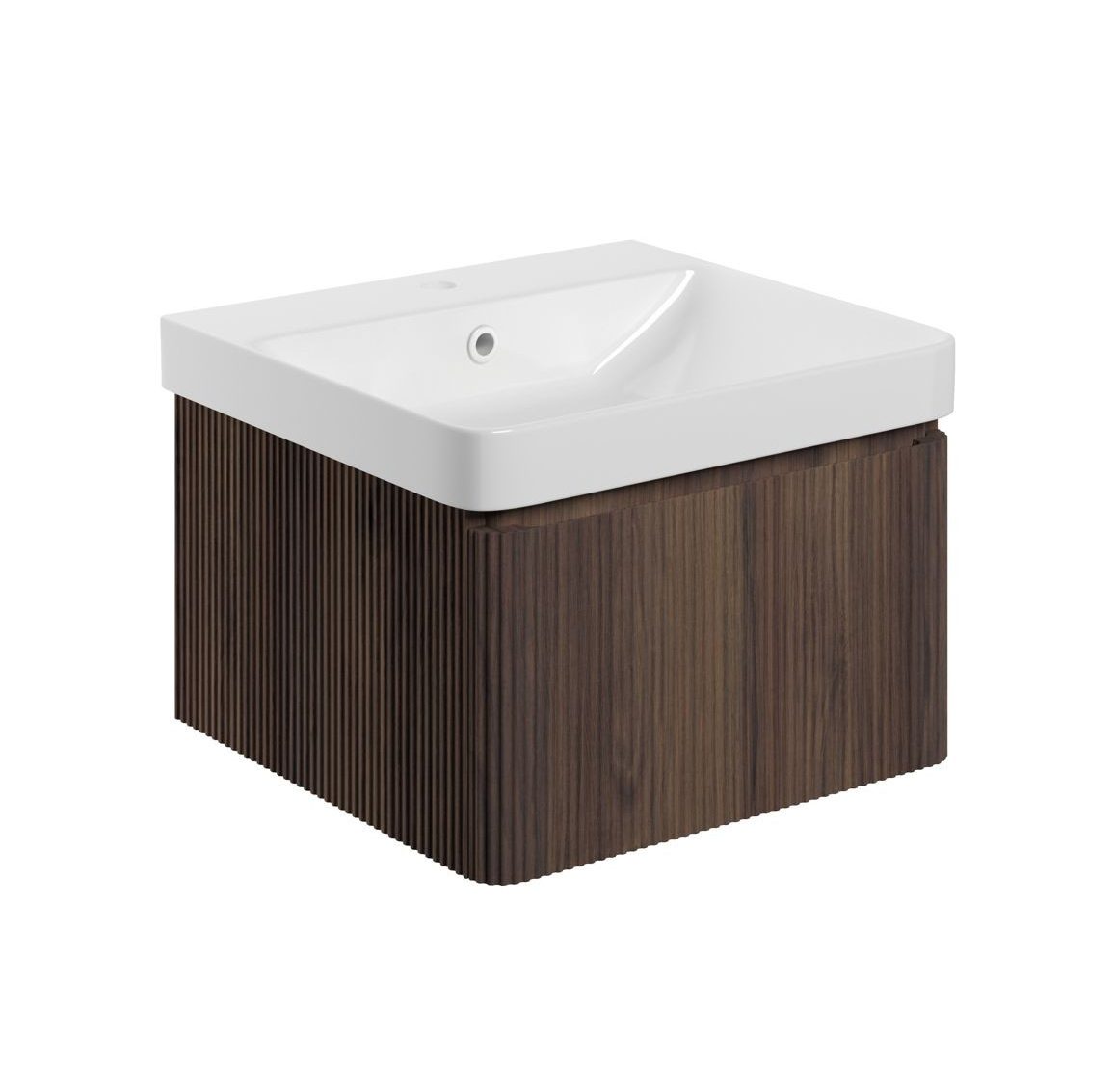 MyBathrooms Clara Fluted 500mm 1 Drawer Wall Hung Unit & Basin – Textured Walnut