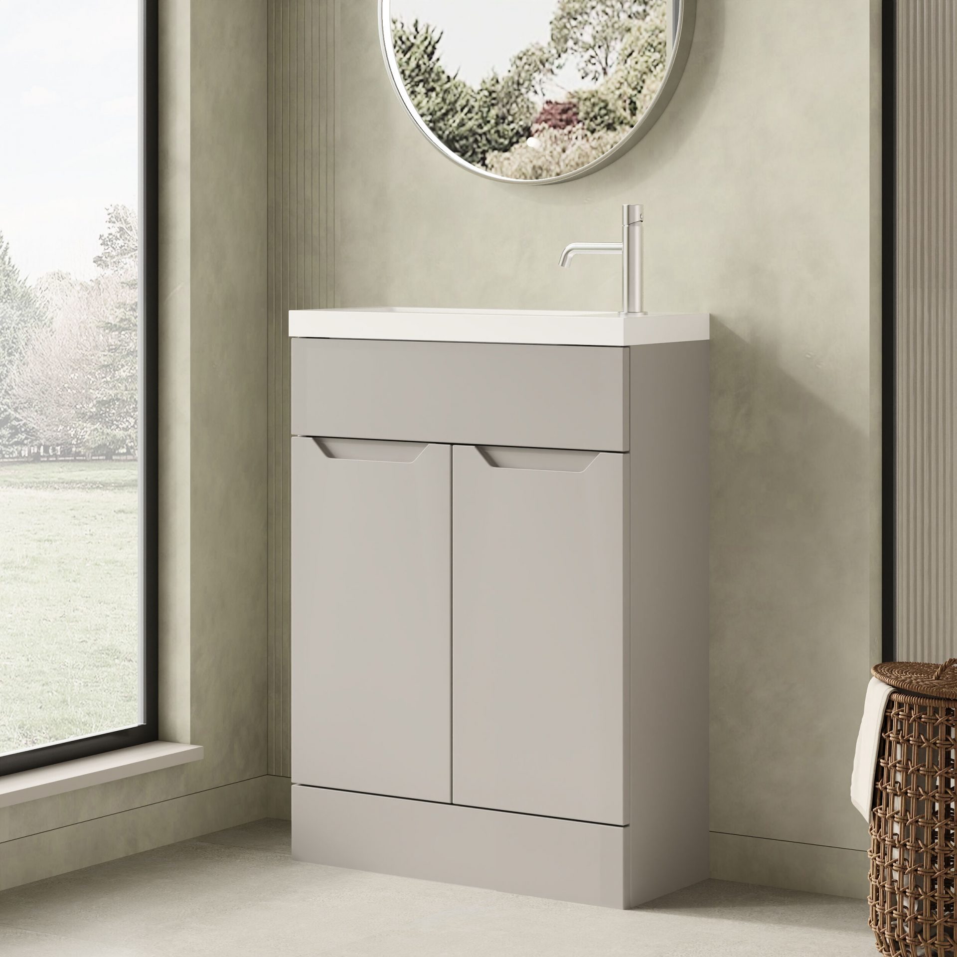 Nuie Lux Loave 600mm 2 Door Slim Floorstanding Unit – Pebble Grey