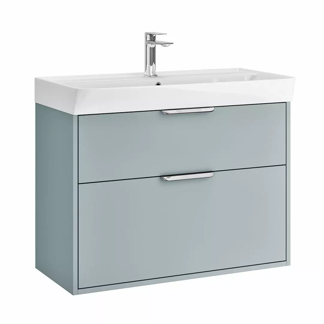Calia 800mm 2 Drawer Wall Unit & Leon Ceramic Basin - Tempered 