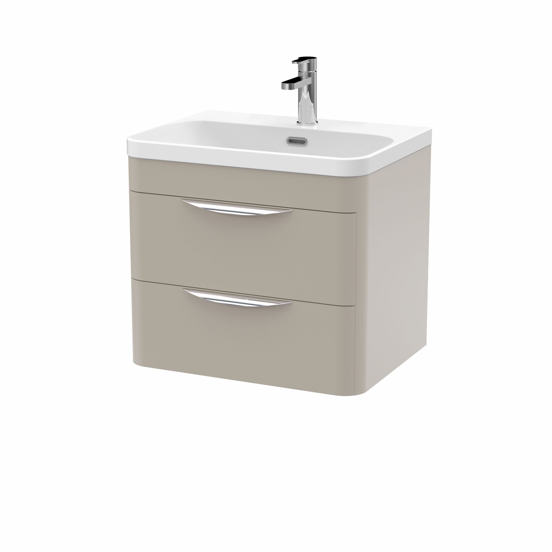 Nuie Parade 600mm 2 Drawer Wall Hung Vanity Unit & Thin-Edge Ceramic Basin – Pebble Grey