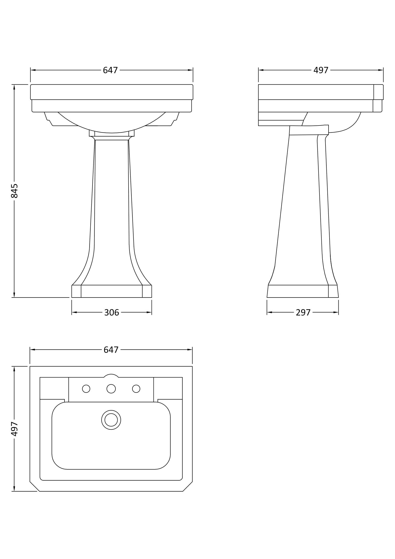 Nuie Lux Hunton 640mm Ceramic Basin & Full Pedestal