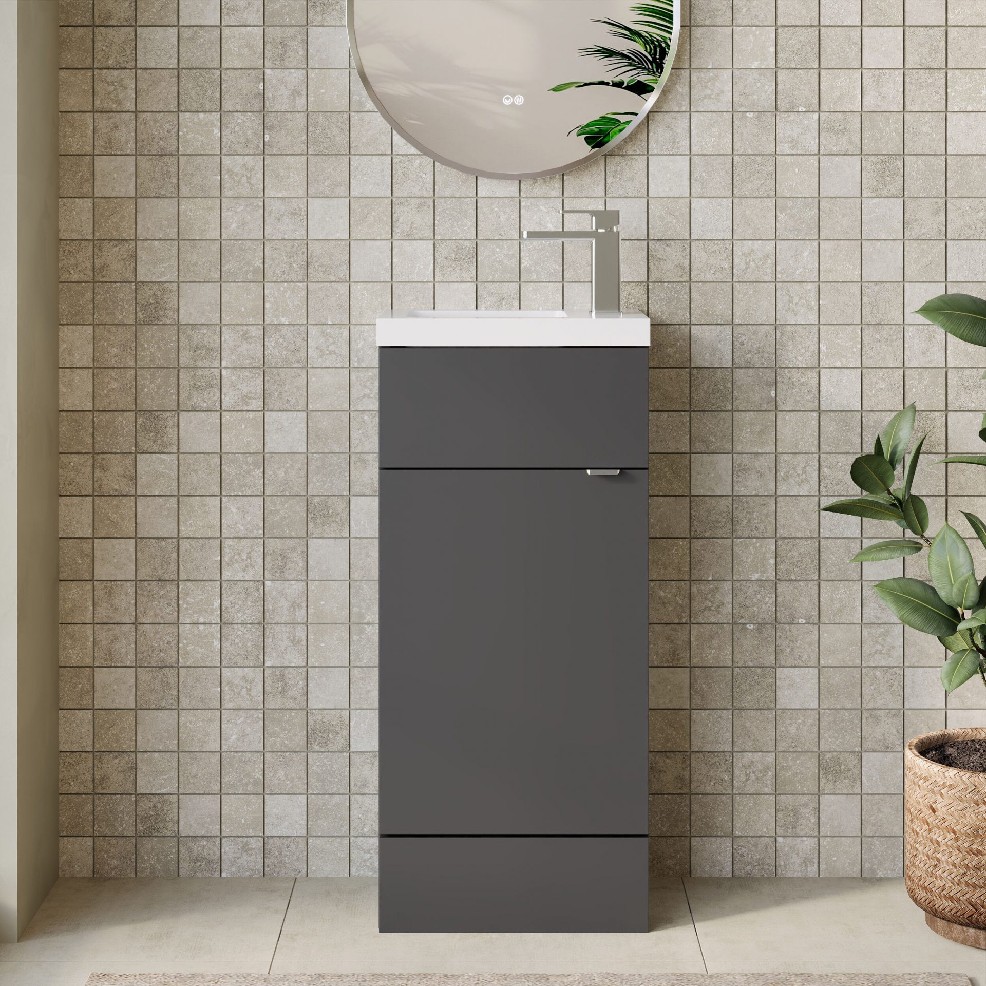 Hudson Reed Fusion Slimline 400mm 1 Door Floor Standing Vanity Unit – Gloss Grey