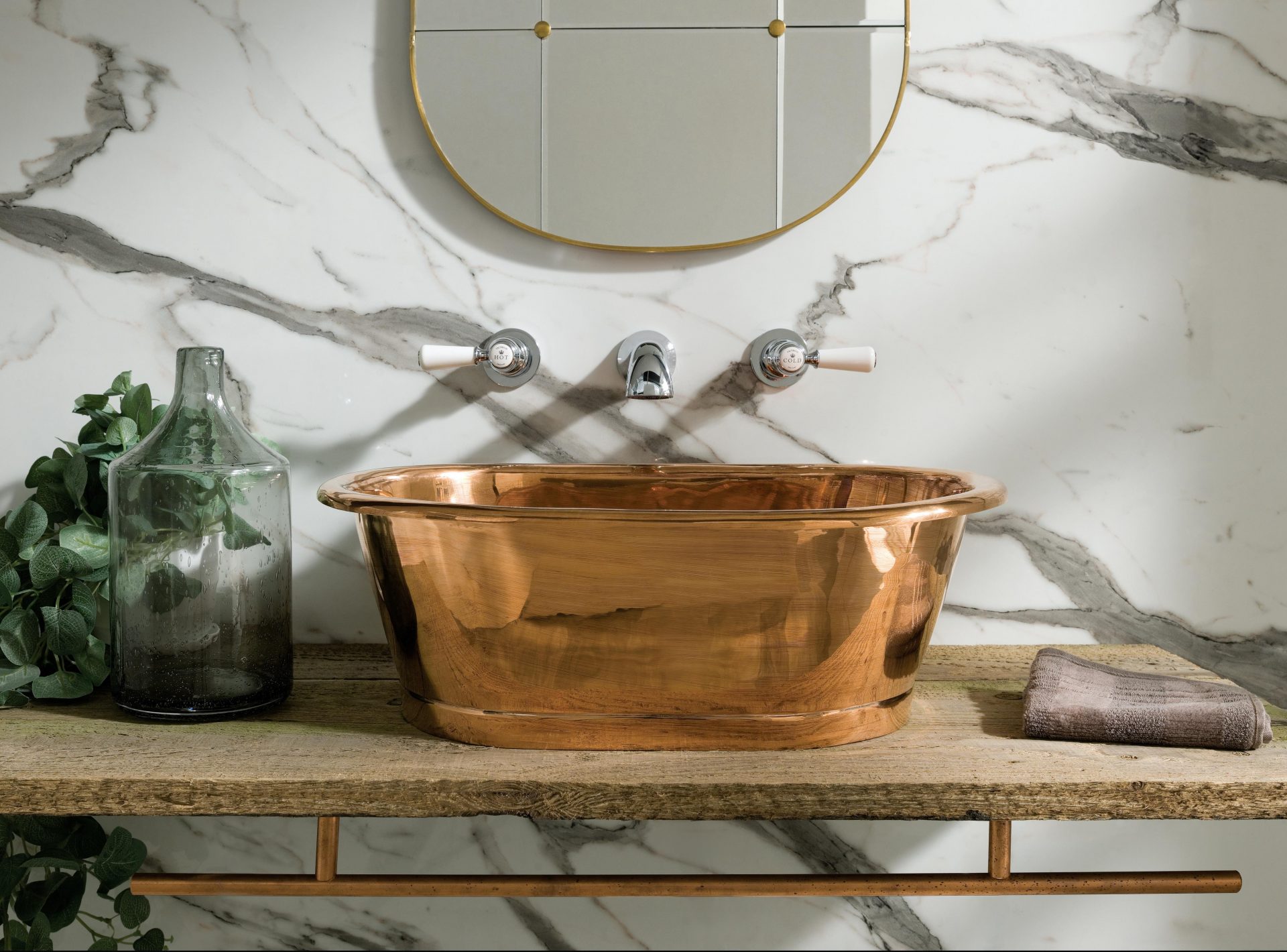 BC Designs Copper Basins Oval Countertop Basin with Copper Outer/Inner