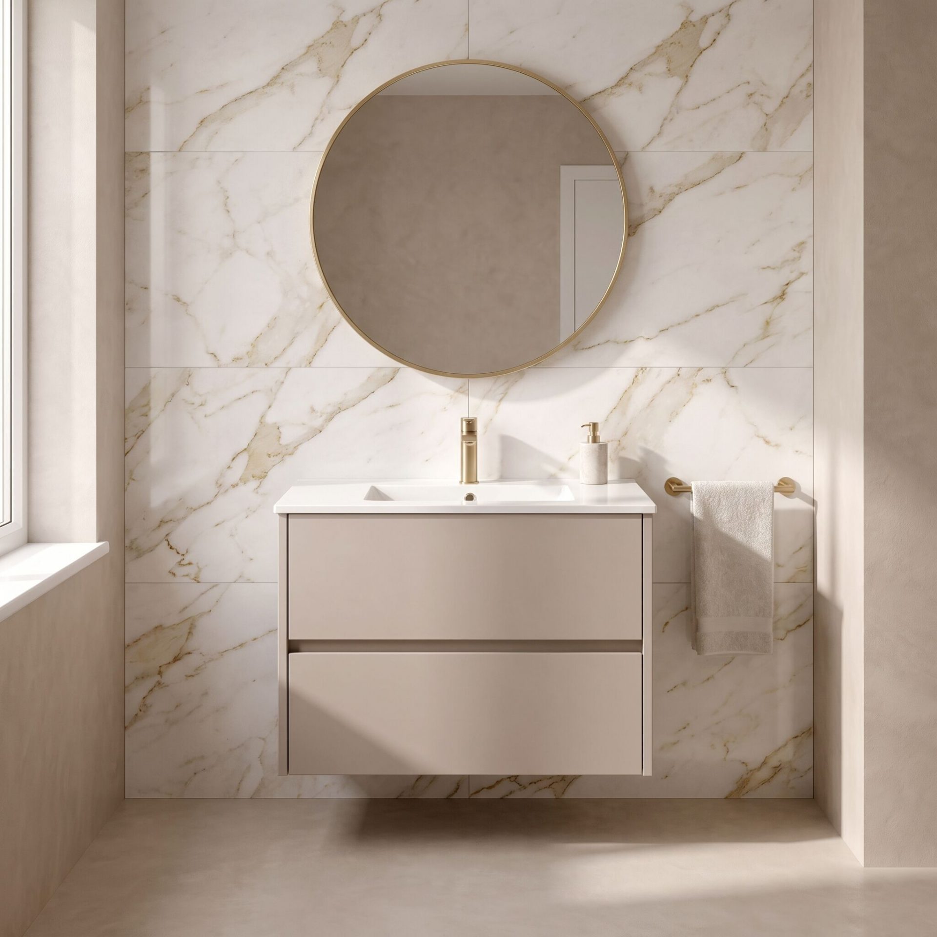 Nuie Havana 800mm 2 Drawer Wall Hung Unit & Minimalist Basin – Soft Linen