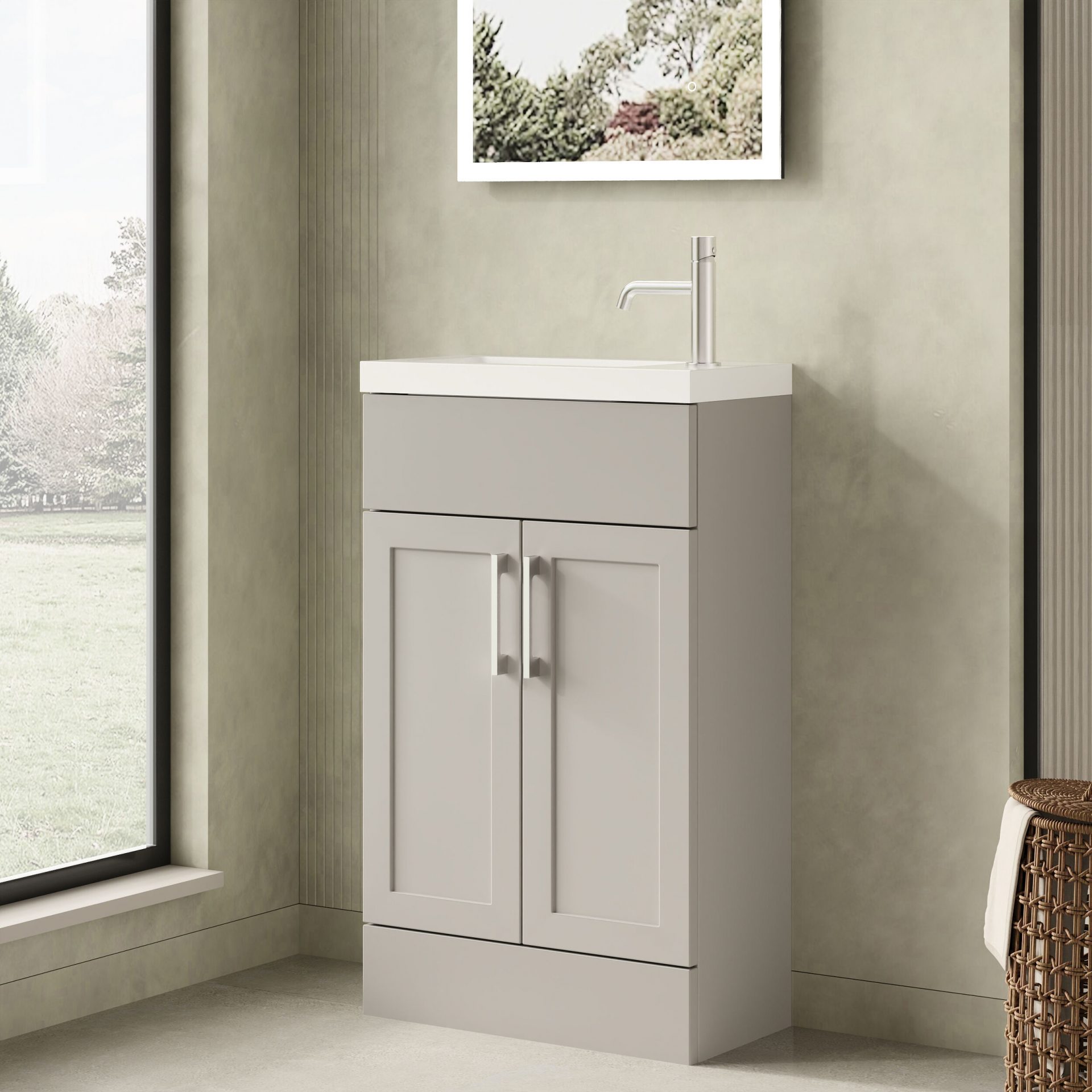 Nuie Lux Fable 500mm 2 Door Slim Floorstanding Unit – Pebble Grey