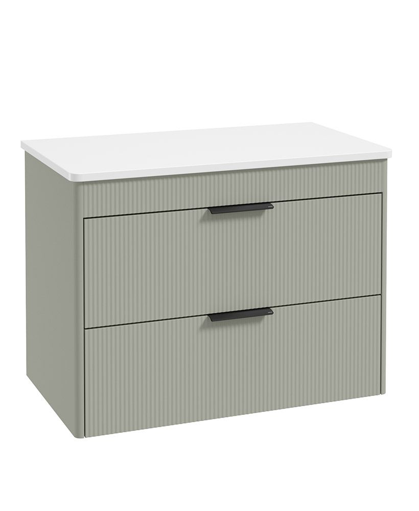 Sonas Reed 800mm 2 Drawer Countertop Wall Hung Unit with Optional Basin – Matt Lakeside Sage