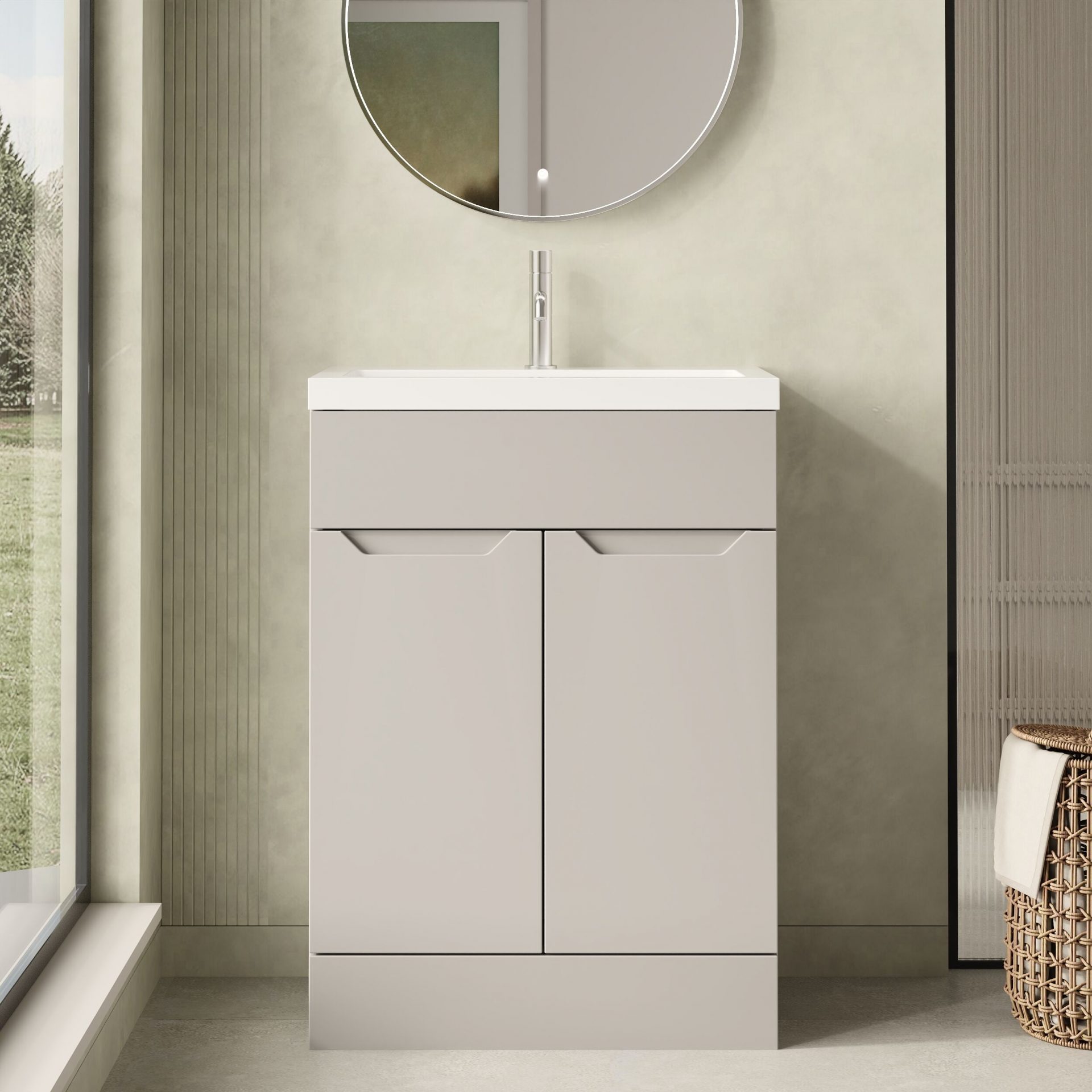 Nuie Lux Loave 600mm 2 Door Standard Floorstanding Unit – Pebble Grey
