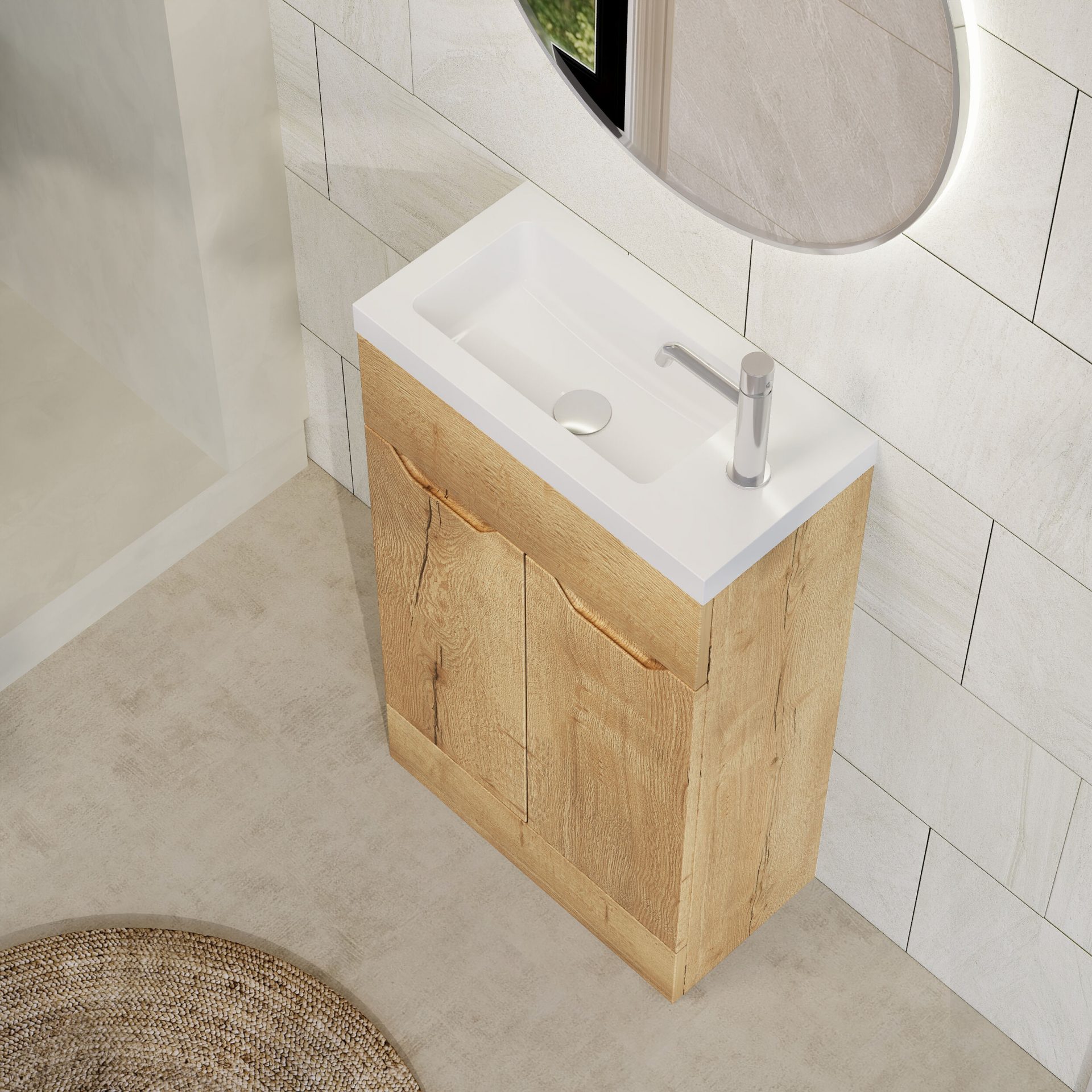 Nuie Lux Loave 500mm 2 Door Slim Floorstanding Unit – Autumn Oak