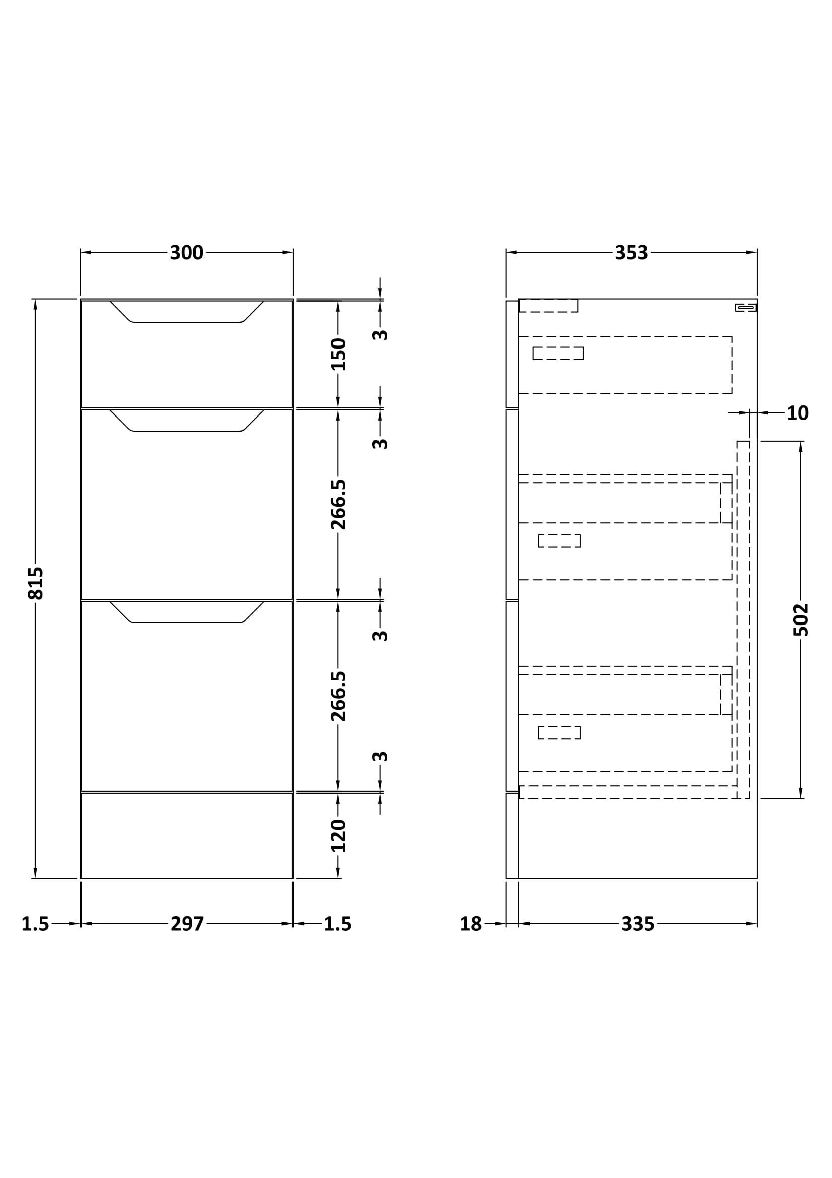 Nuie Lux Loave 300mm 3 Drawer Standard Floorstanding Unit – Matt White