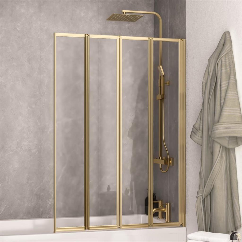 Eastbrook Volente 1400x1000mm Folding Bath Screen with 4 Fold Panels – Brushed Brass