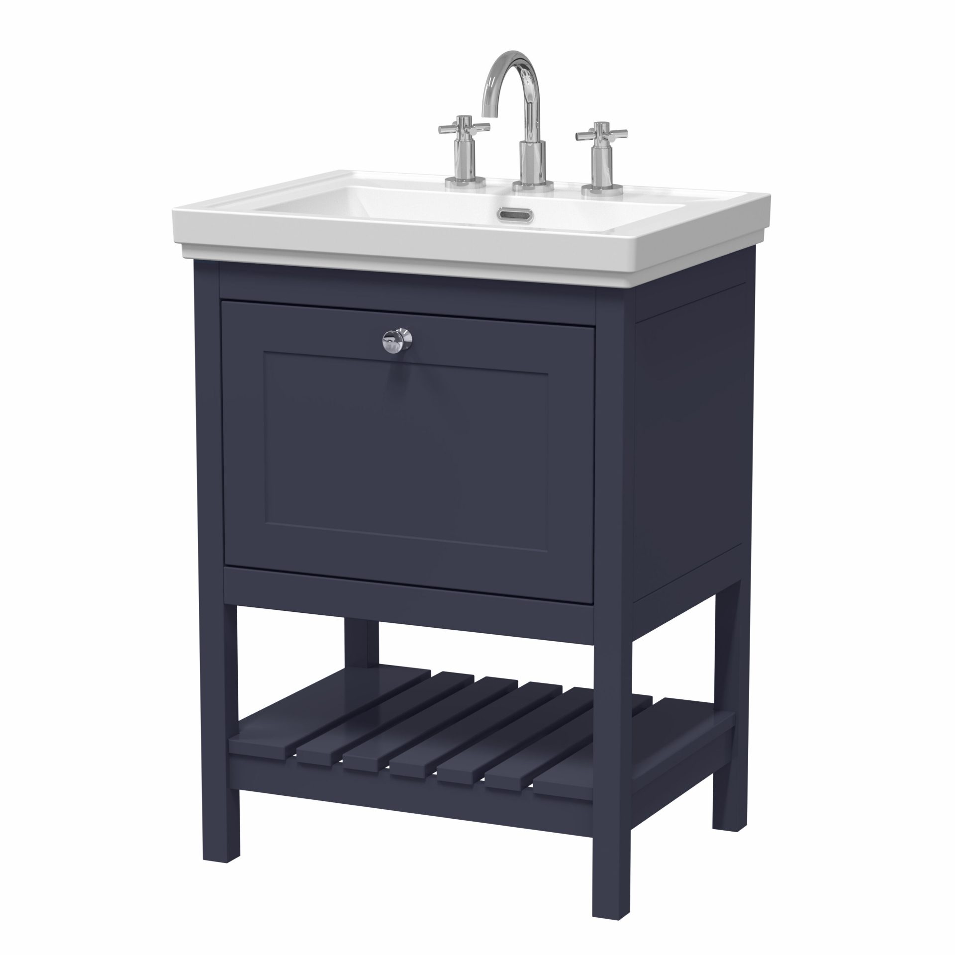 Old London Bexley 600mm 1 Drawer Floor Standing Vanity Unit & Basin – Indigo Blue