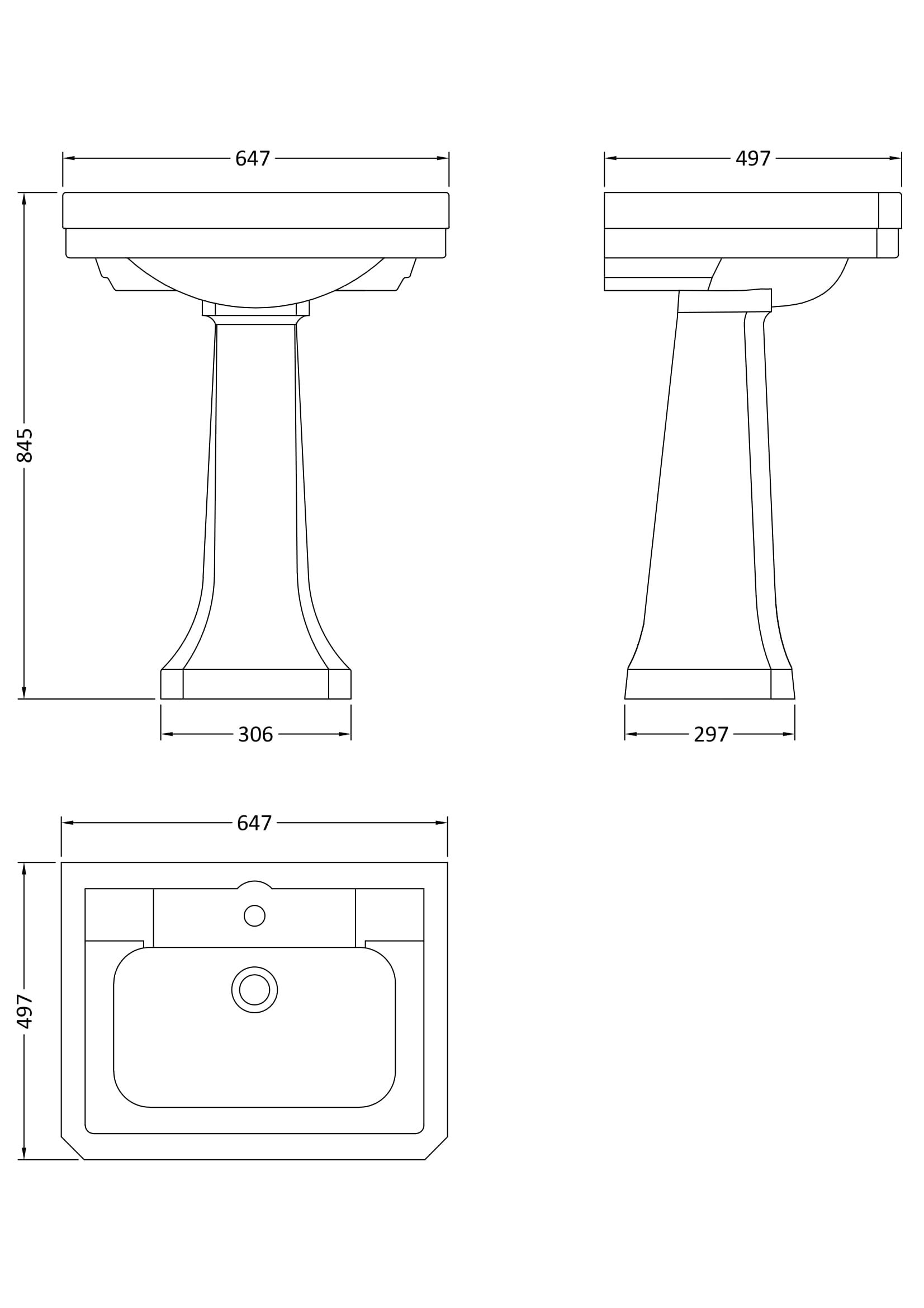 Nuie Lux Hunton 640mm Ceramic Basin & Full Pedestal