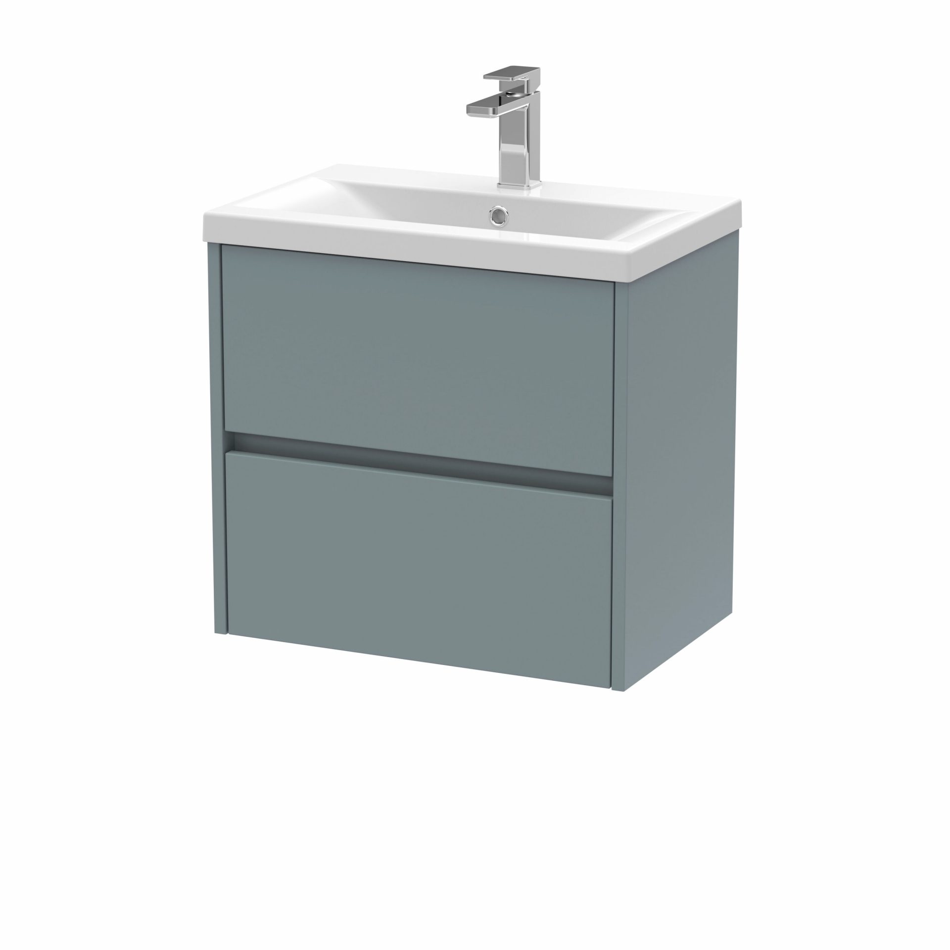 Nuie Havana 600mm 2 Drawer Wall Hung Unit & Mid Edge Basin – Coastal Grey