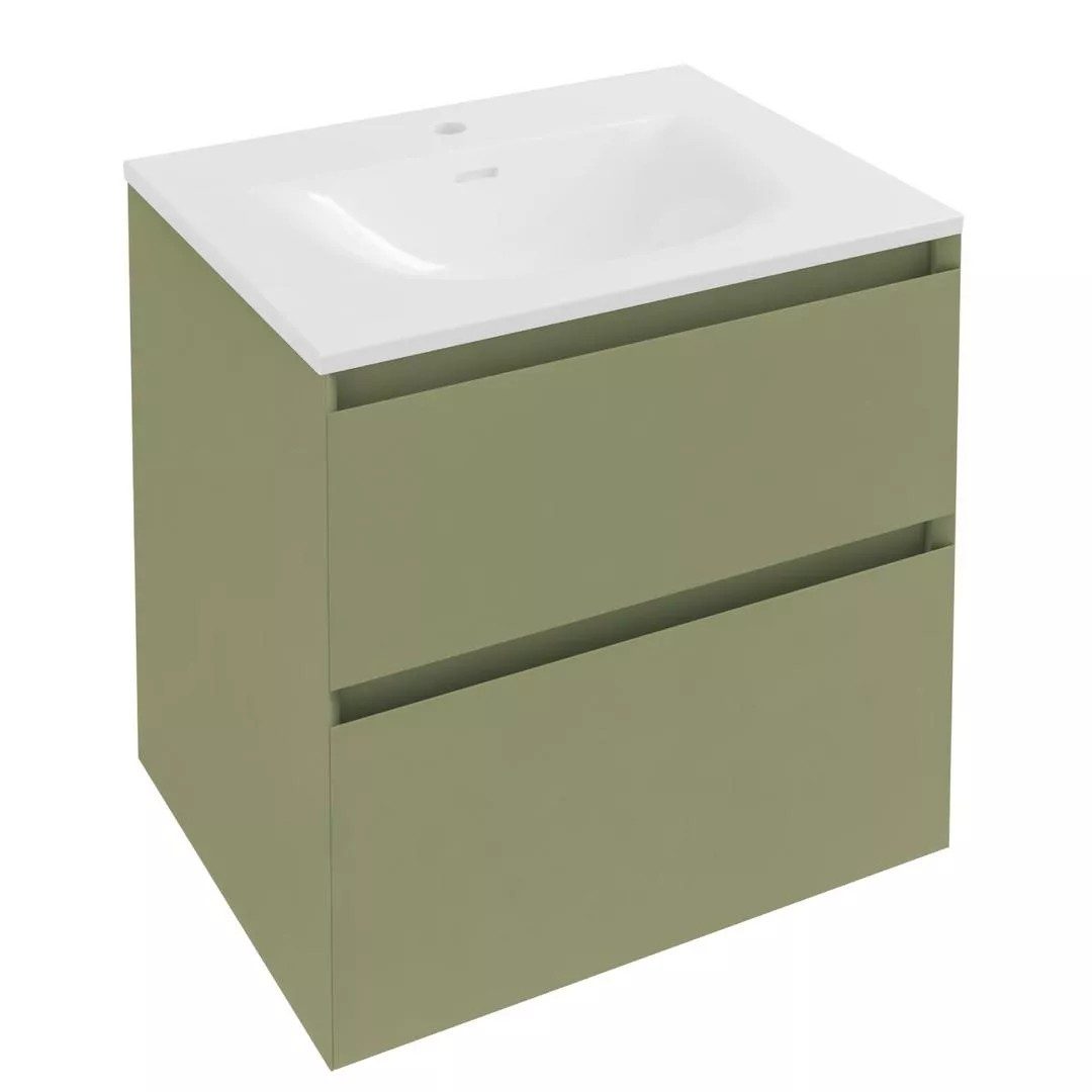 Eastbrook Badbury 600mm 2 Drawer Wall Hung Unit & Basin – Savannah Green