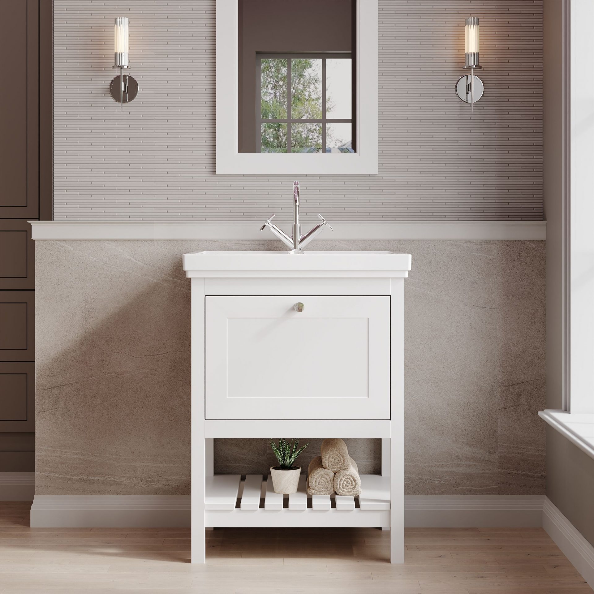 Old London Bexley 600mm 1 Drawer Floor Standing Vanity Unit & Basin – Pure White