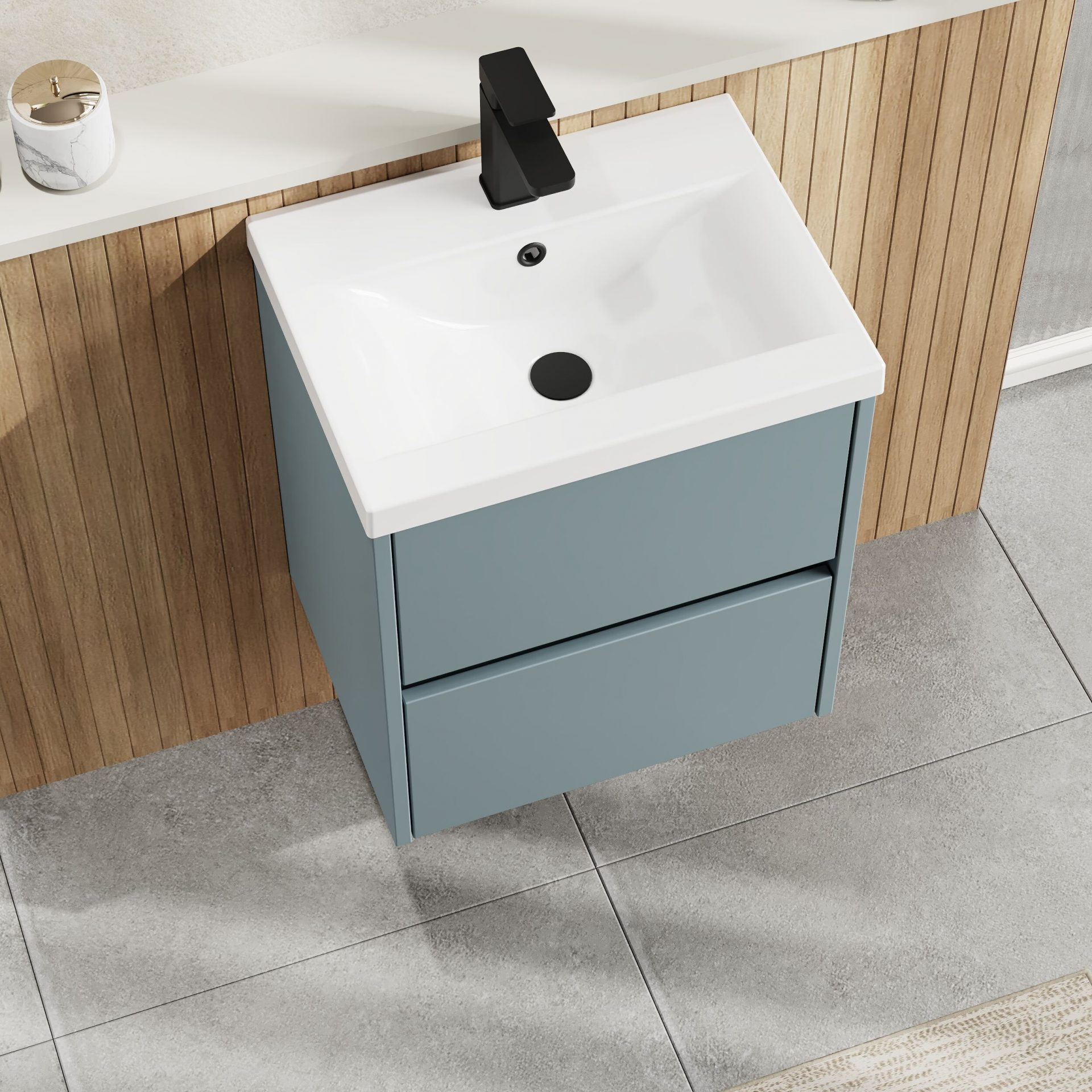 Nuie Havana 500mm 2 Drawer Wall Hung Unit & Mid Edge Basin – Coastal Grey
