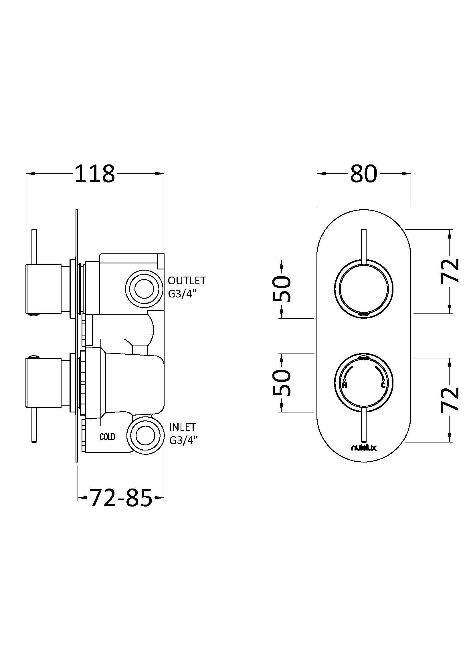 Nuie Lux Riven Twin Outlet Thermostatic Shower Valve with Diverter – Chrome