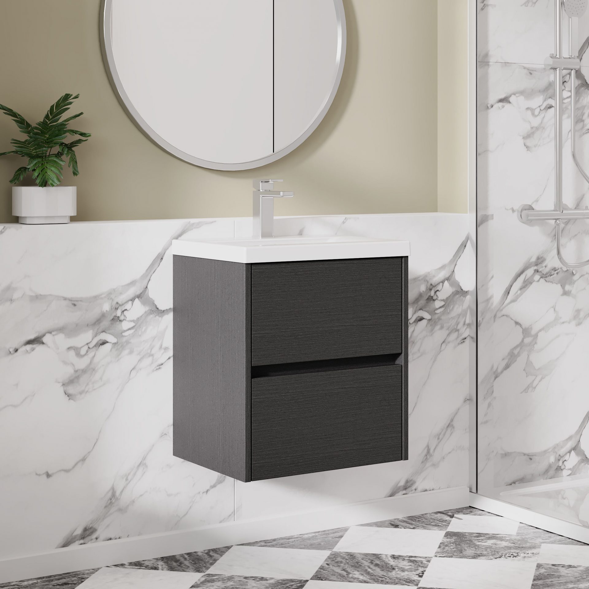 Nuie Havana 500mm 2 Drawer Wall Hung Unit & Mid Edge Basin – Graphite Grey