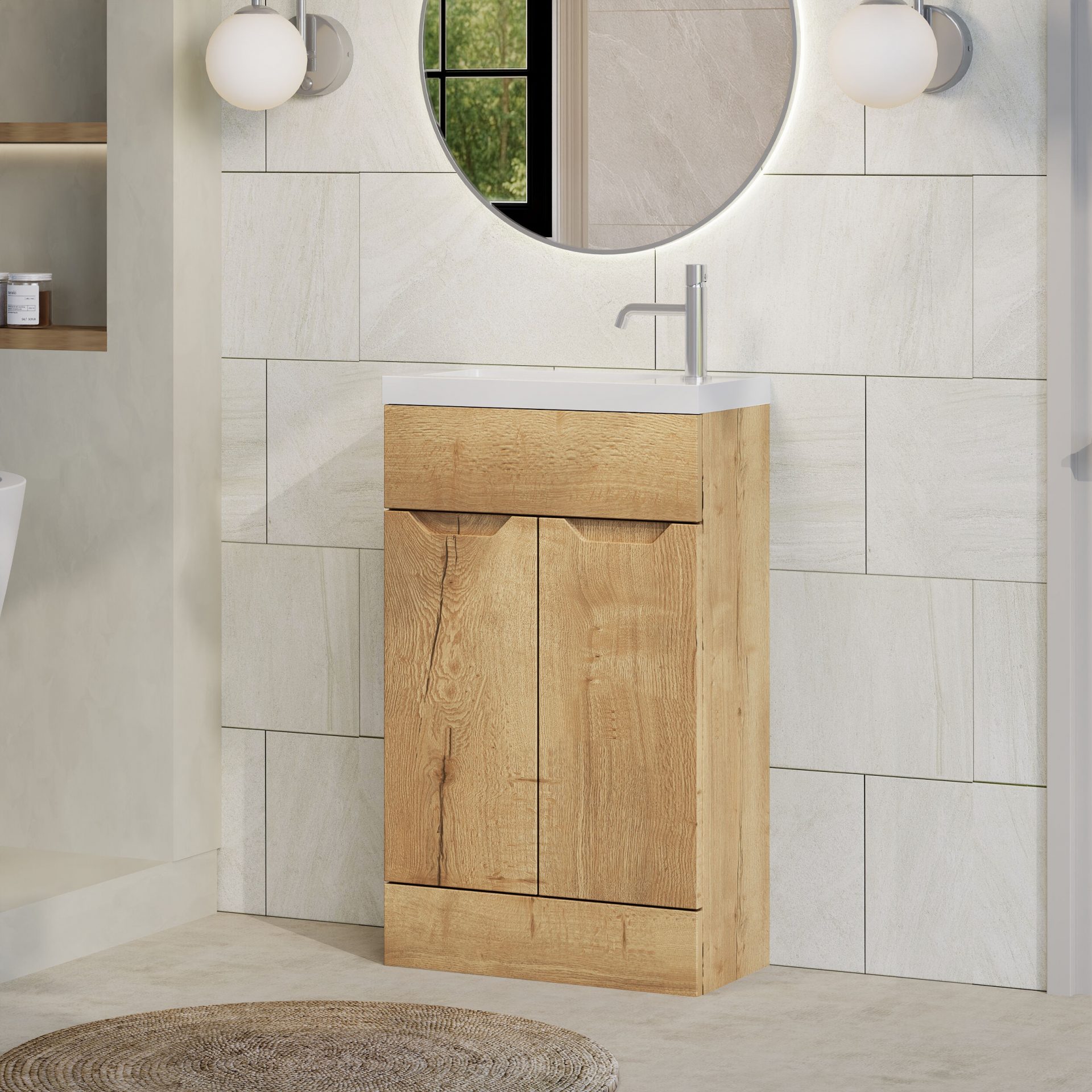 Nuie Lux Loave 500mm 2 Door Slim Floorstanding Unit – Autumn Oak