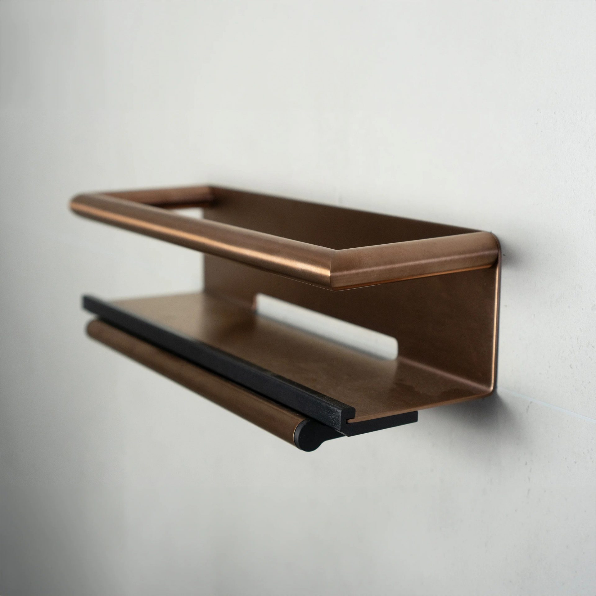 HiB Shower Shelf with Grab Bar and Squeegee Brushed Bronze