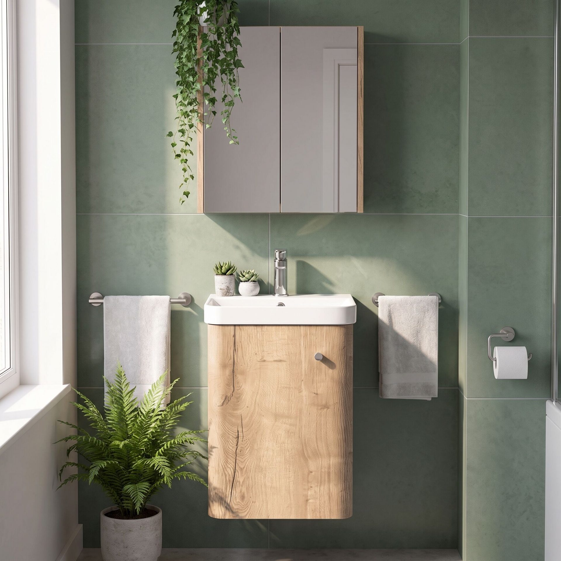 Nuie Core 400mm 1 Door Wall Hung Vanity & Basin – Autumn Oak