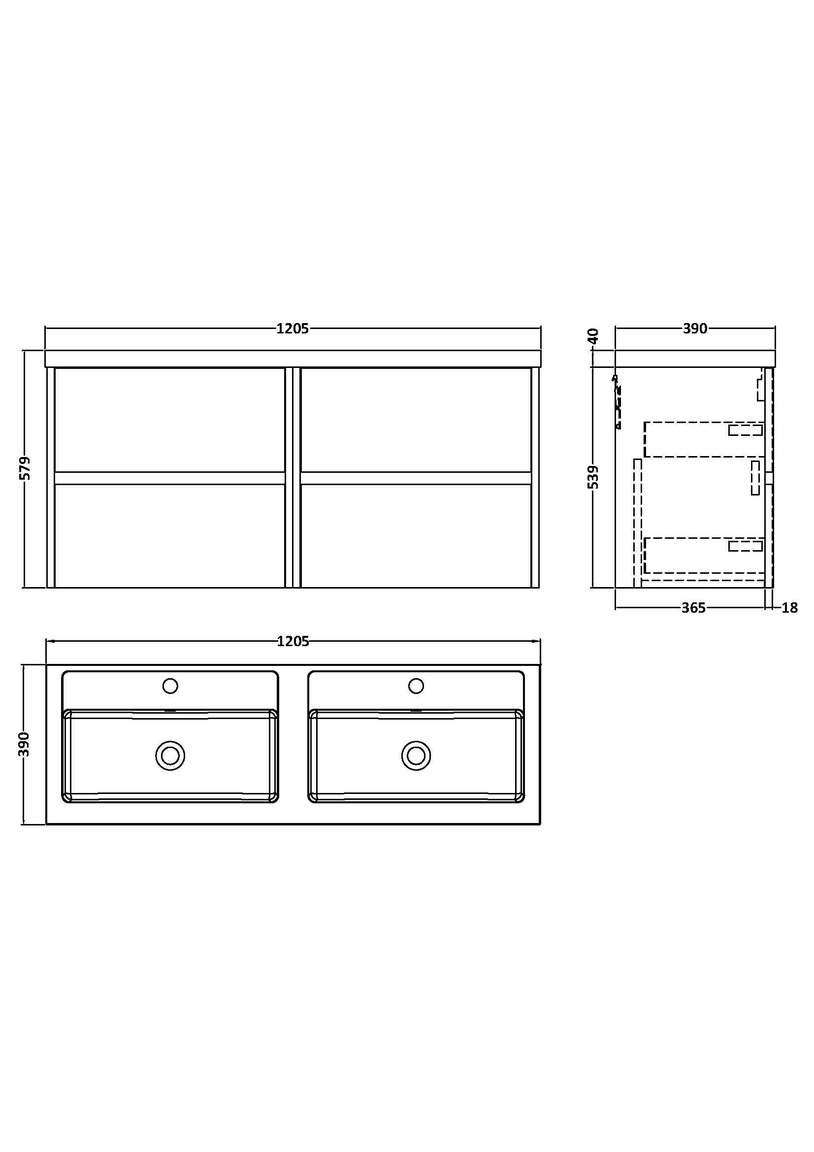 Nuie Havana 1200mm 4 Drawer Wall Hung Unit & Twin Polymarble Basin – Graphite Grey