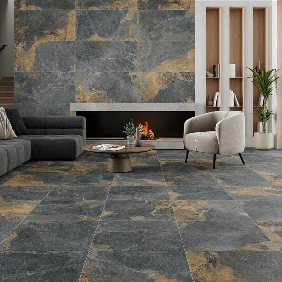 Strato Natural Rustic Black Slate Effect Matt Sparkle 600x600mm