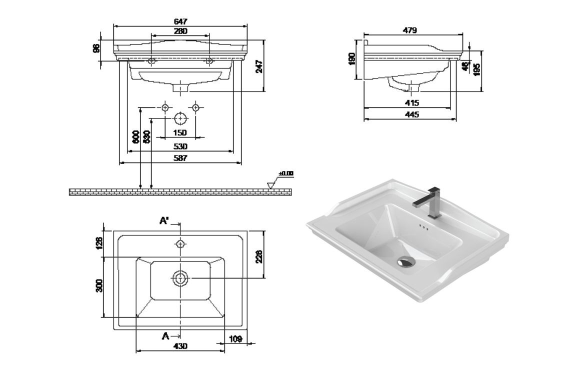 MyBathrooms Fonte 650mm 1 Drawer Floor Standing Unit & Basin – Matt White