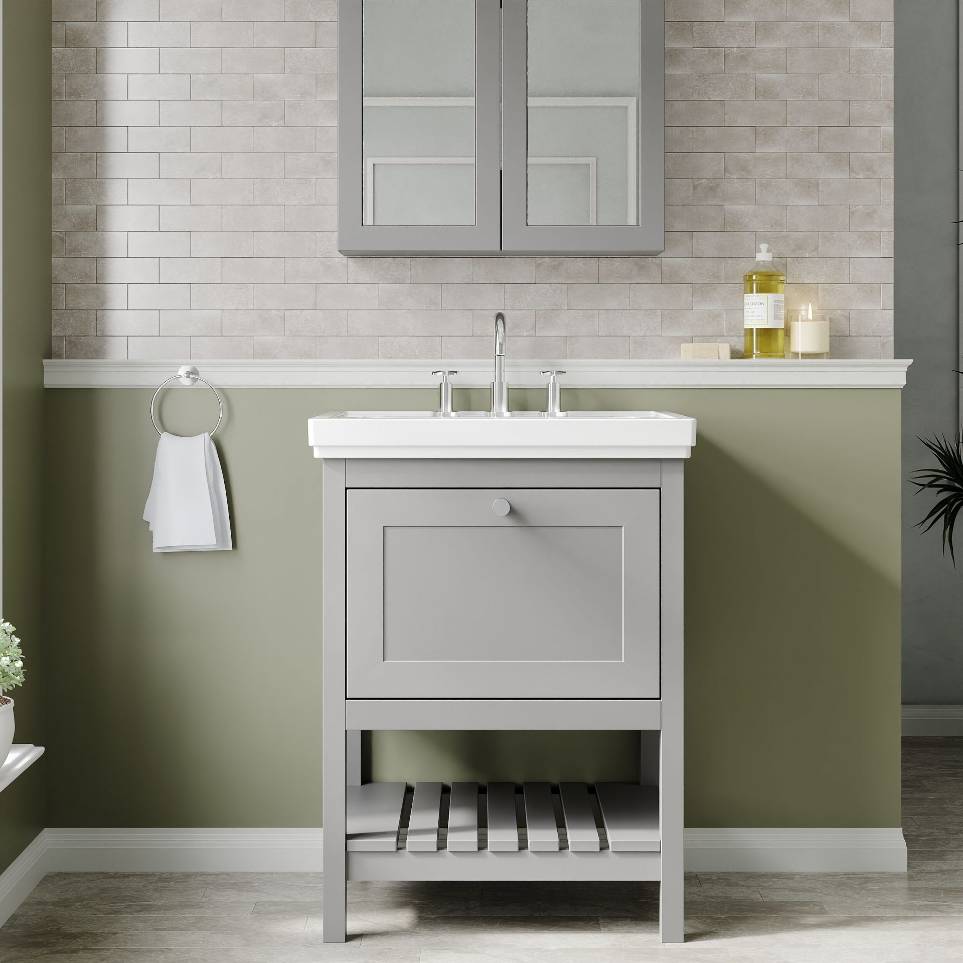 Old London Bexley 600mm 1 Drawer Floor Standing Vanity Unit & Basin – Cool Grey